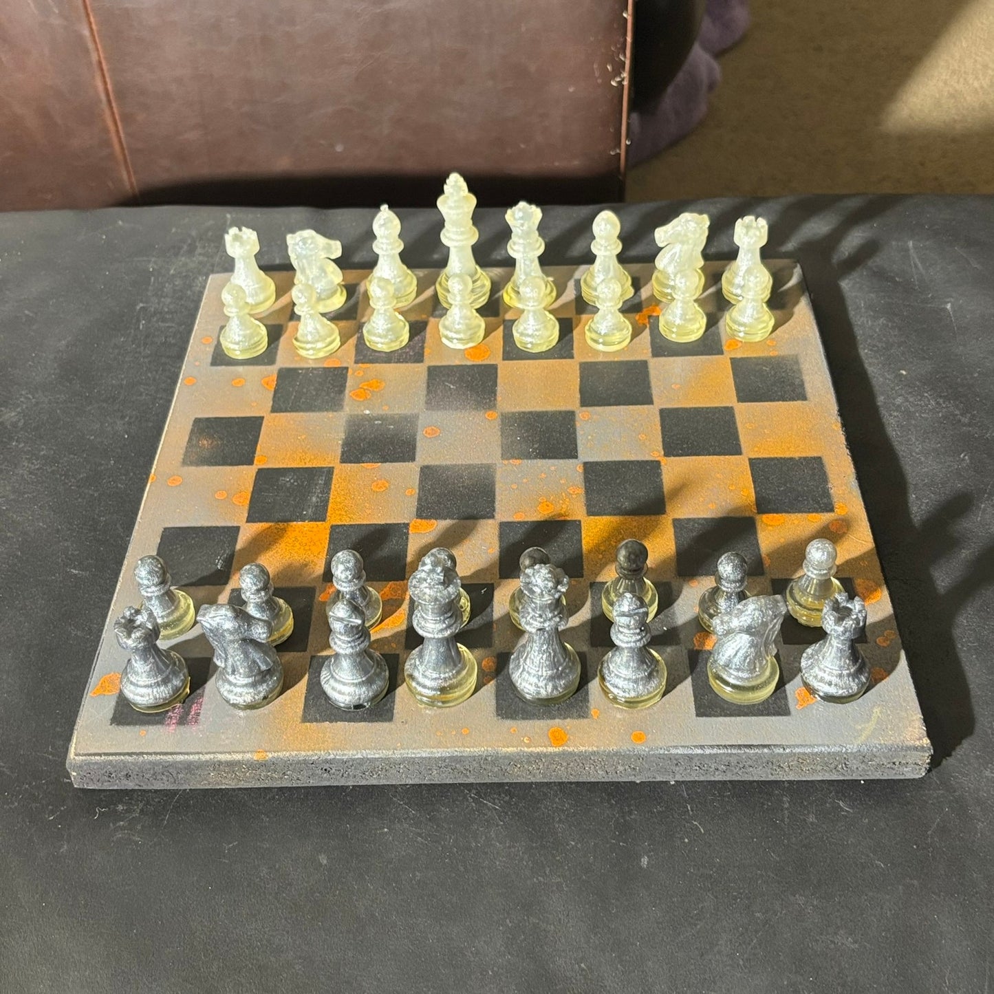 Gray & Orange - Painted Chess Set