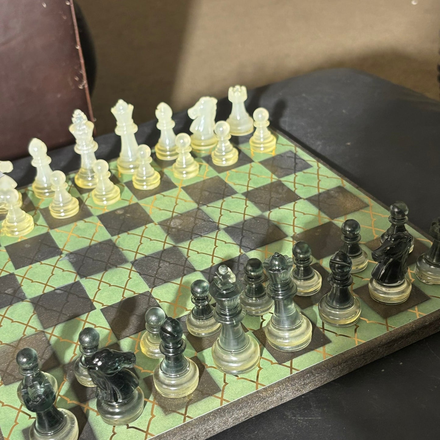 Gold Striped Green - Scrapbook Chess Set