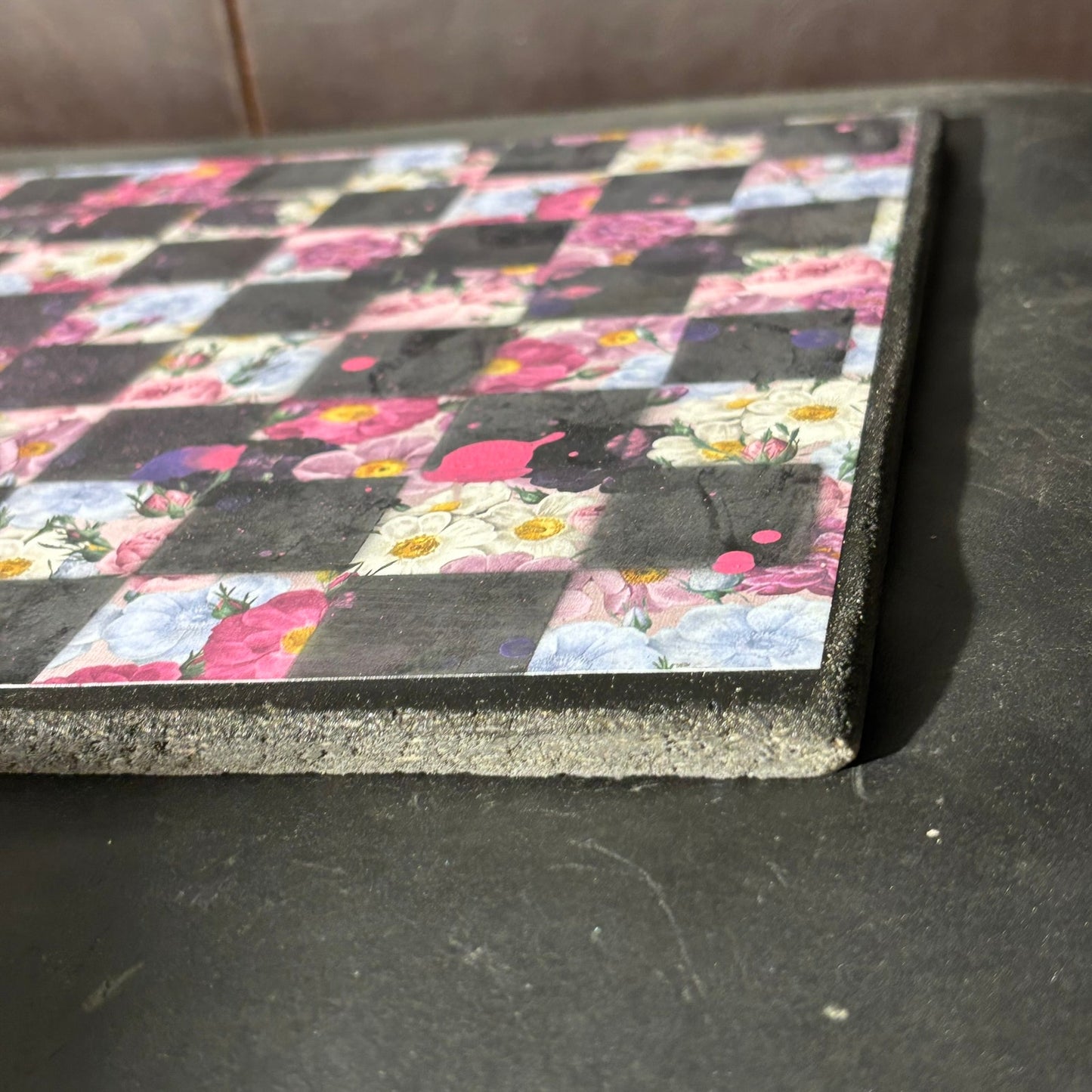 Pink Flower Collage - Scrapbook Chess Board