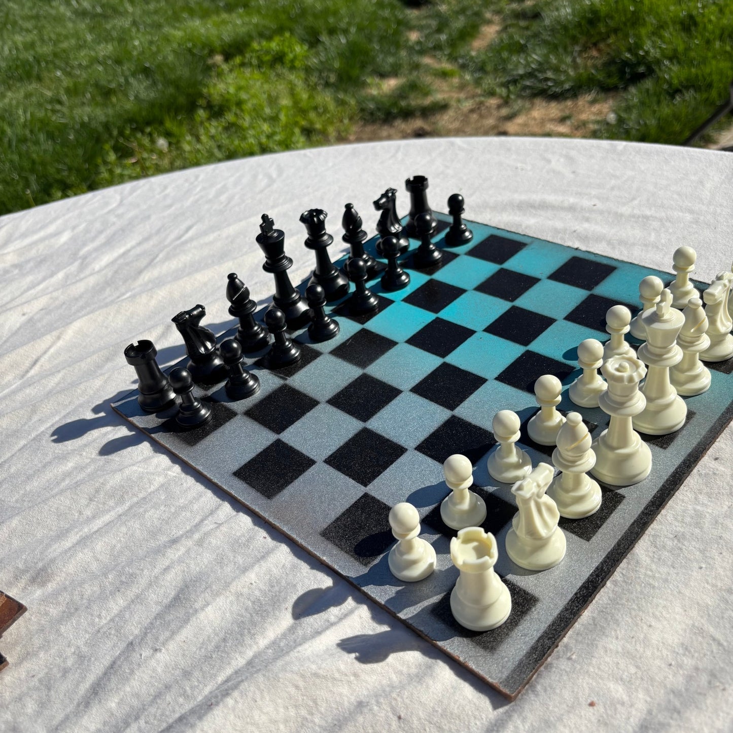 Blue & Gray - Painted Chess Set