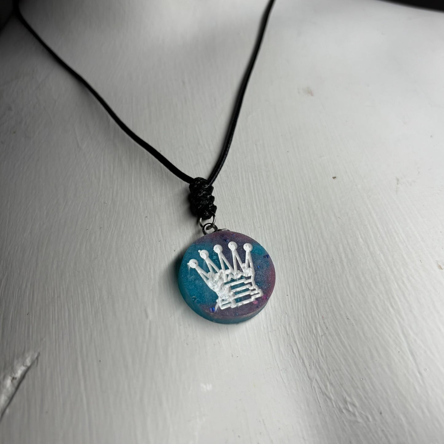 Blue/Purple Mesh Queen - Handmade Resin Chess Necklace
