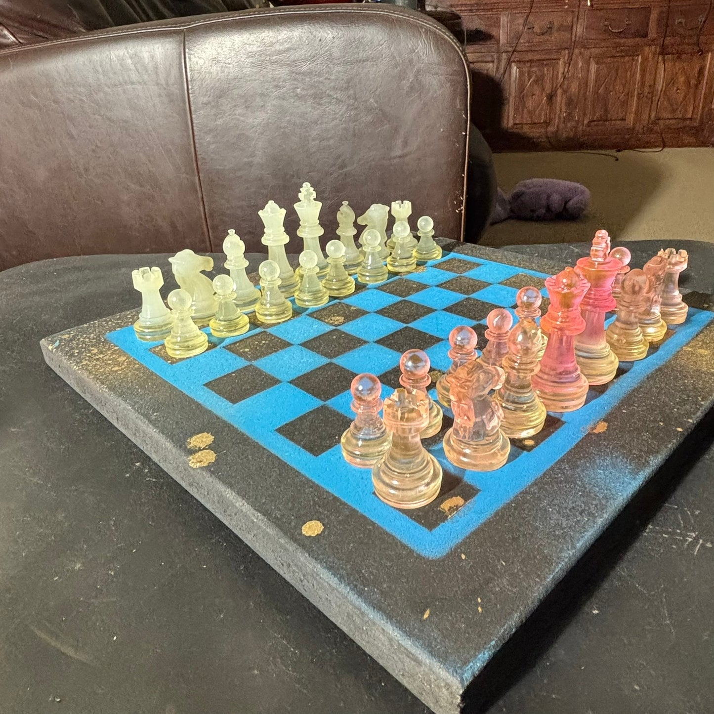 Rich Blue & Pink - Painted Chess Set