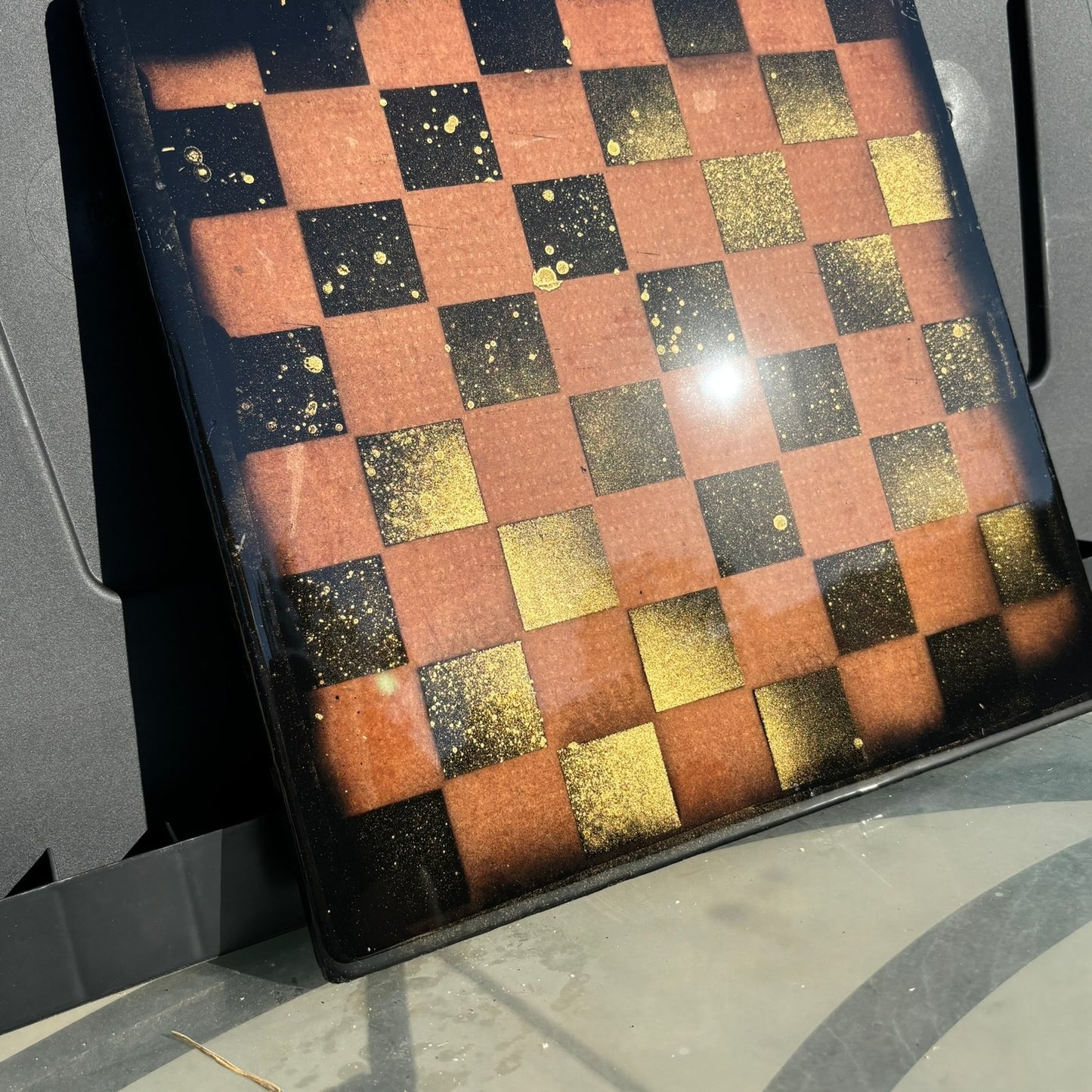 Sprinkled Gold Orange - Resin Coated Chess Board