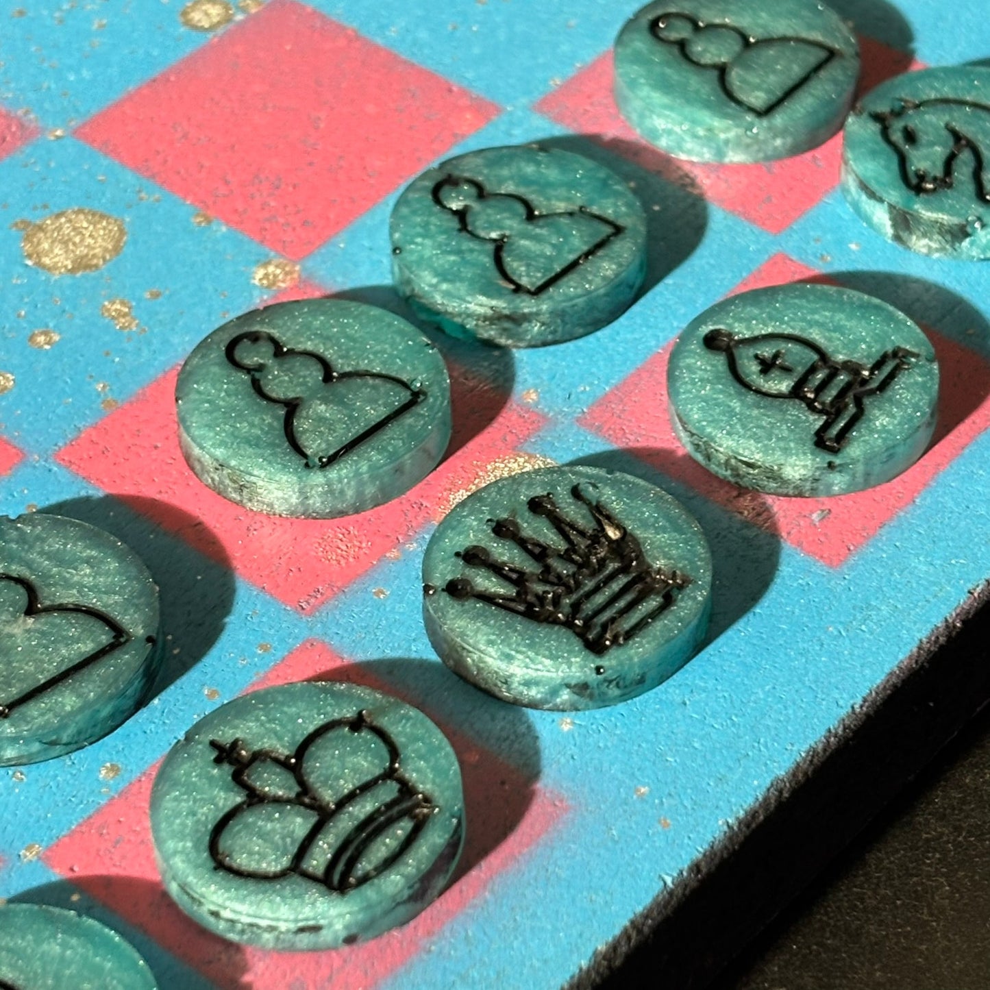 Blue & Pink - Painted Chess Set