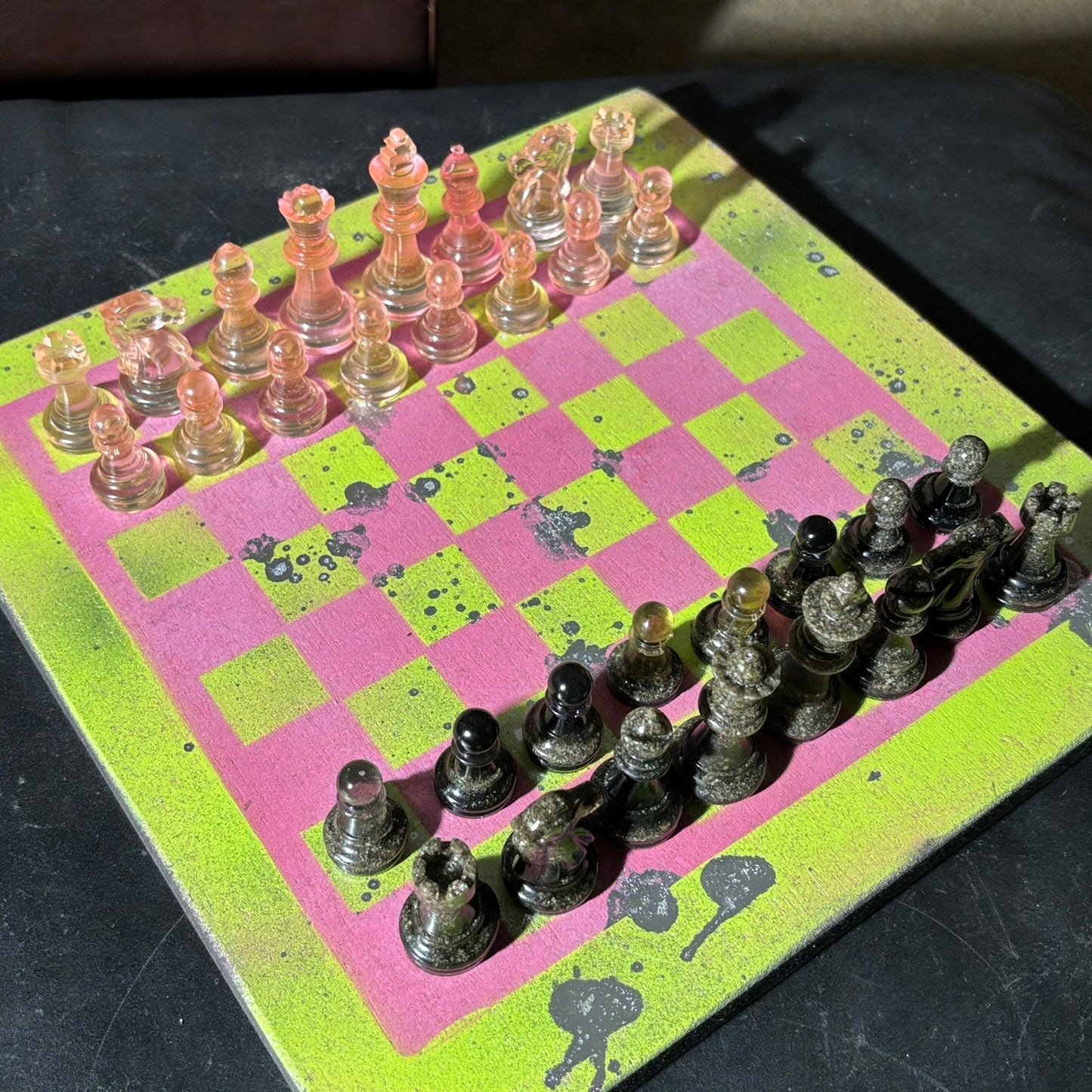 Classy Pink Neon Green- Painted Chess Set