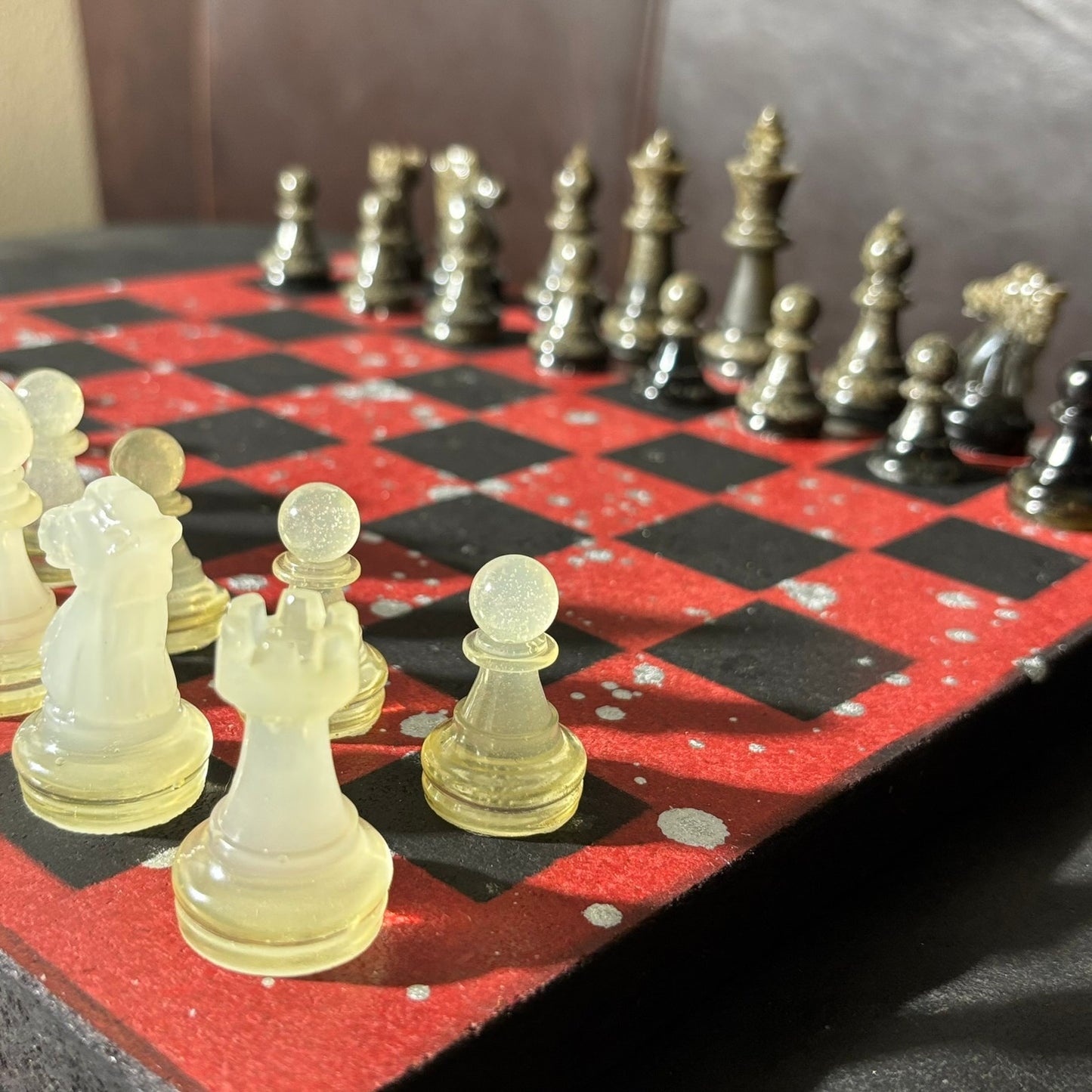 Red Chrome Black - Painted Chess Set
