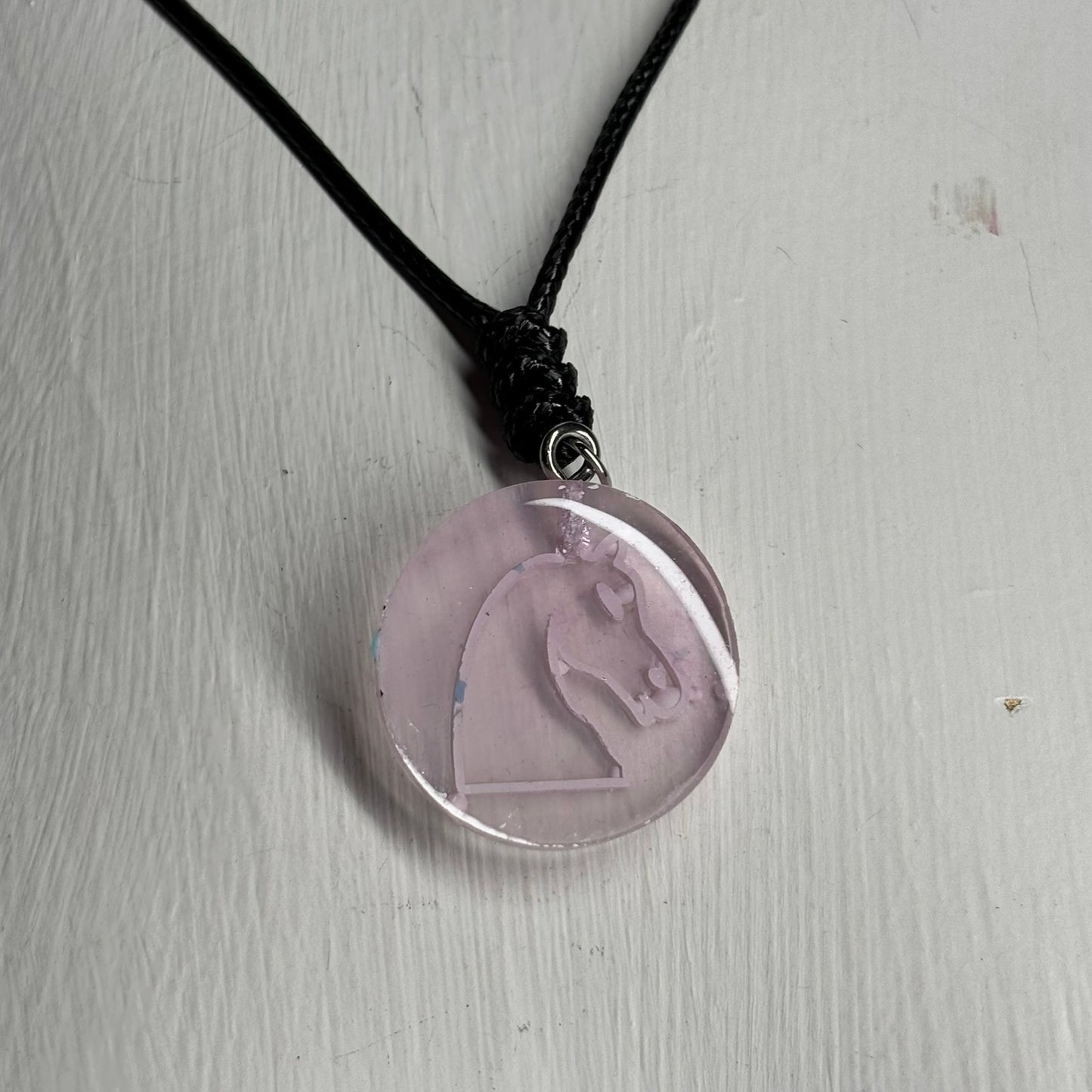 Translucent Pink Knight - Handmade Resin Chess Necklace
