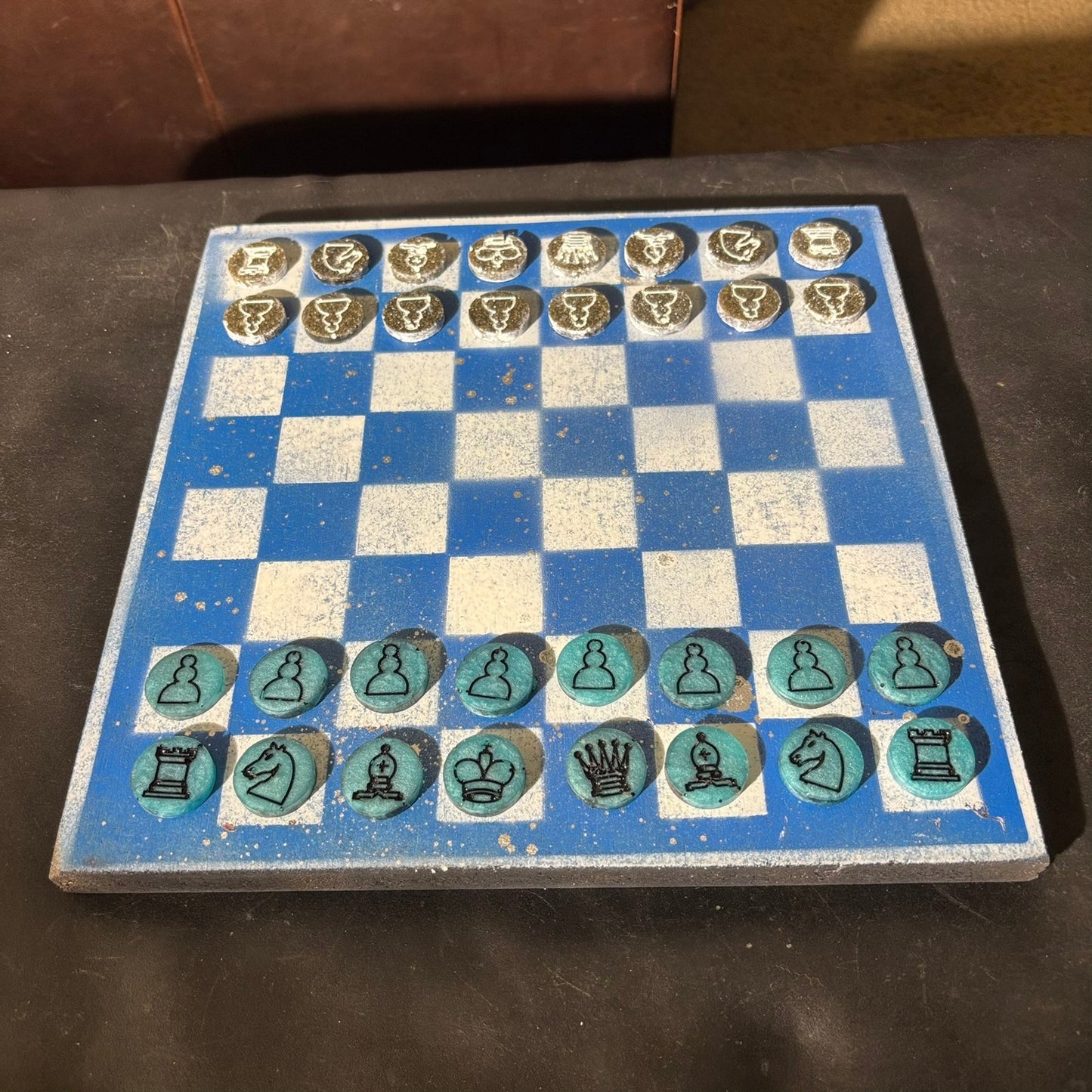 Blue & White - Painted Chess Set
