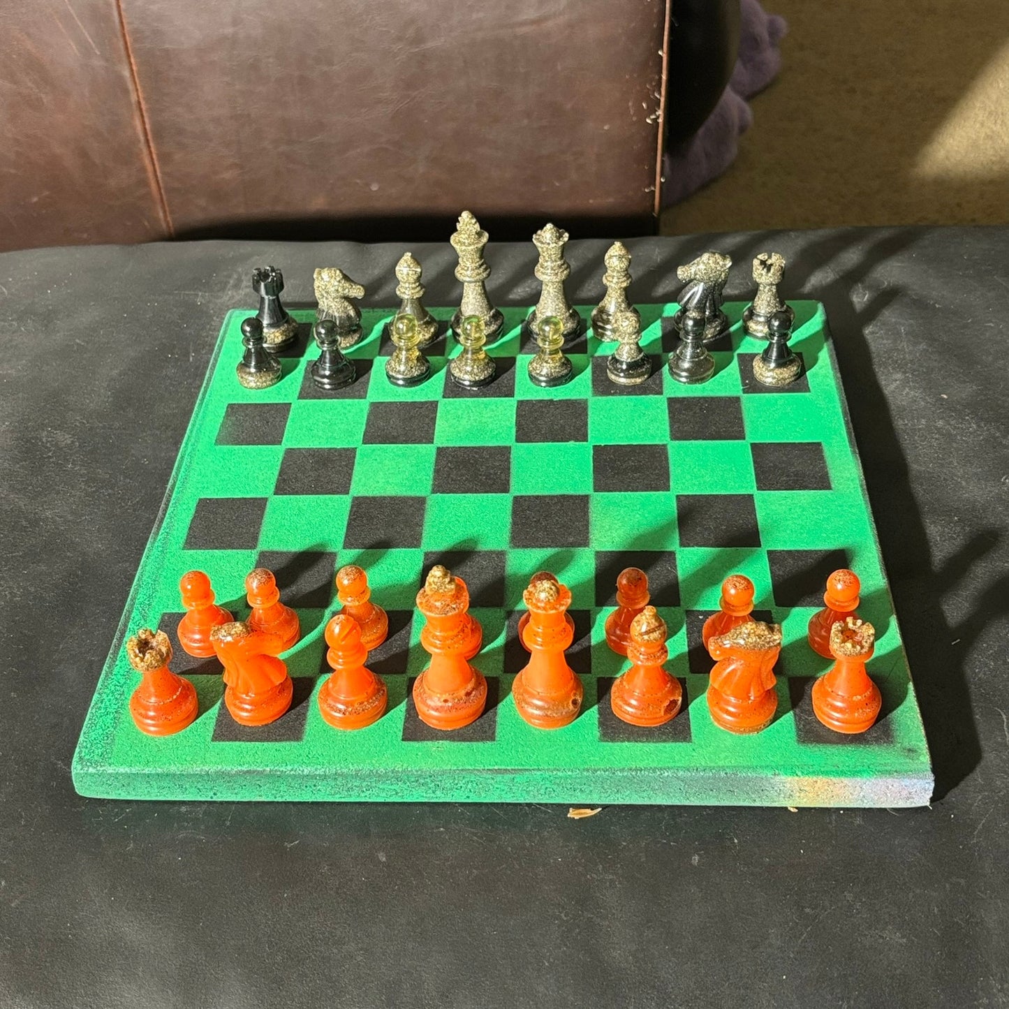 Opal Fire Green - Painted Chess Set