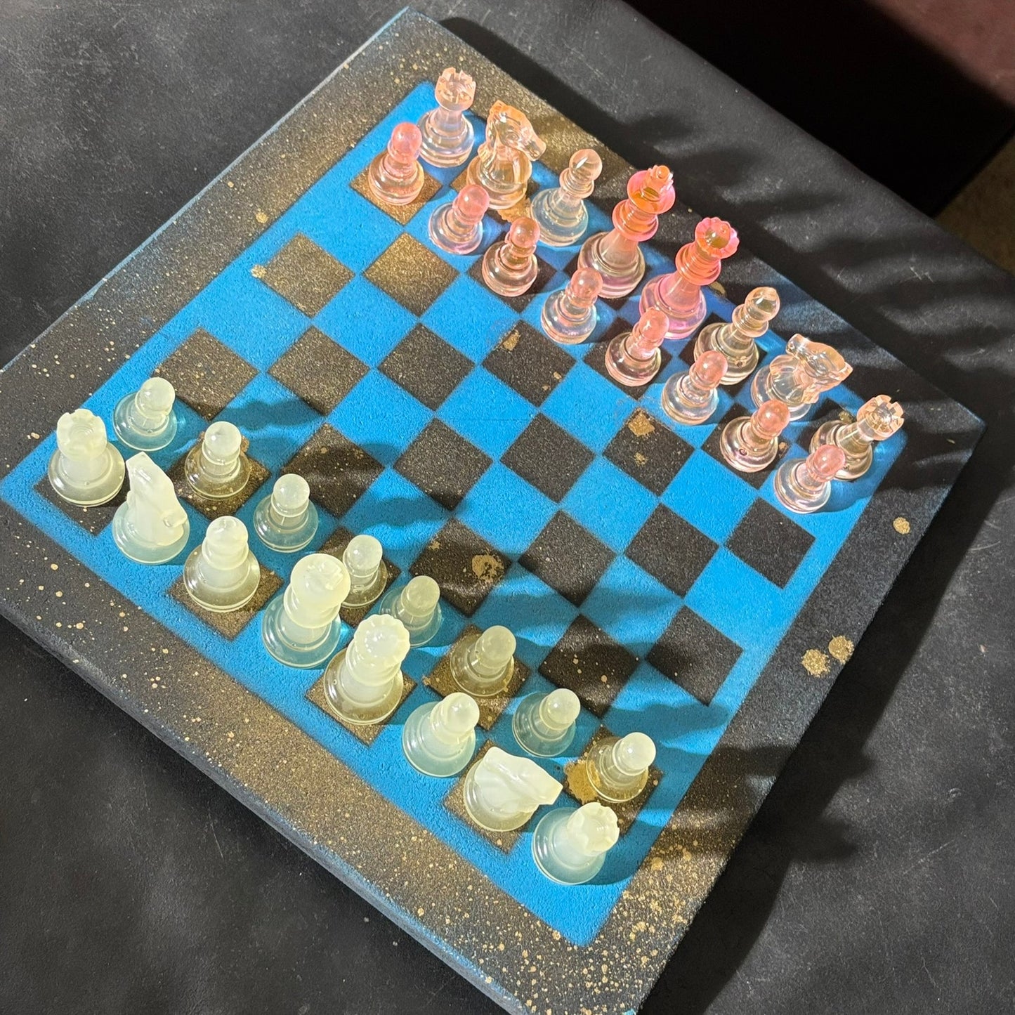 Rich Blue & Pink - Painted Chess Set