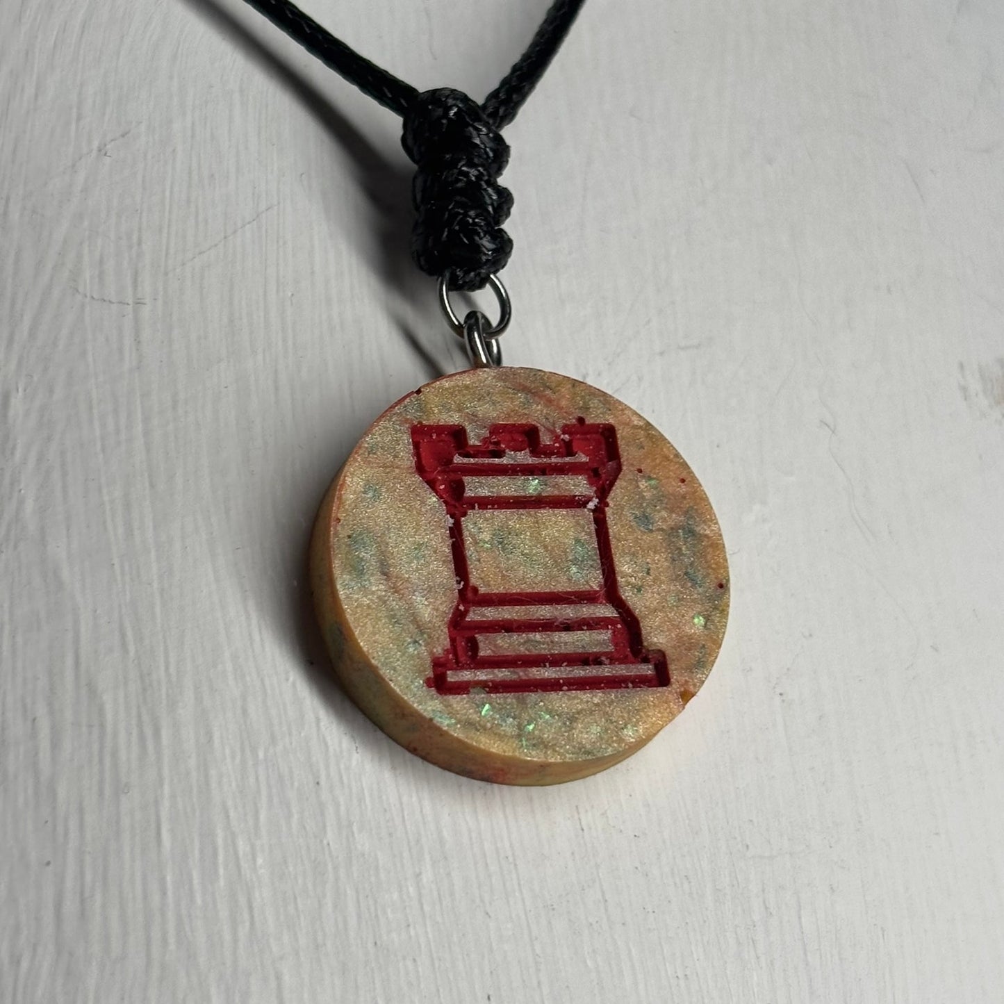 Yellow Royal Reds Rook - Handmade Resin Chess Necklace