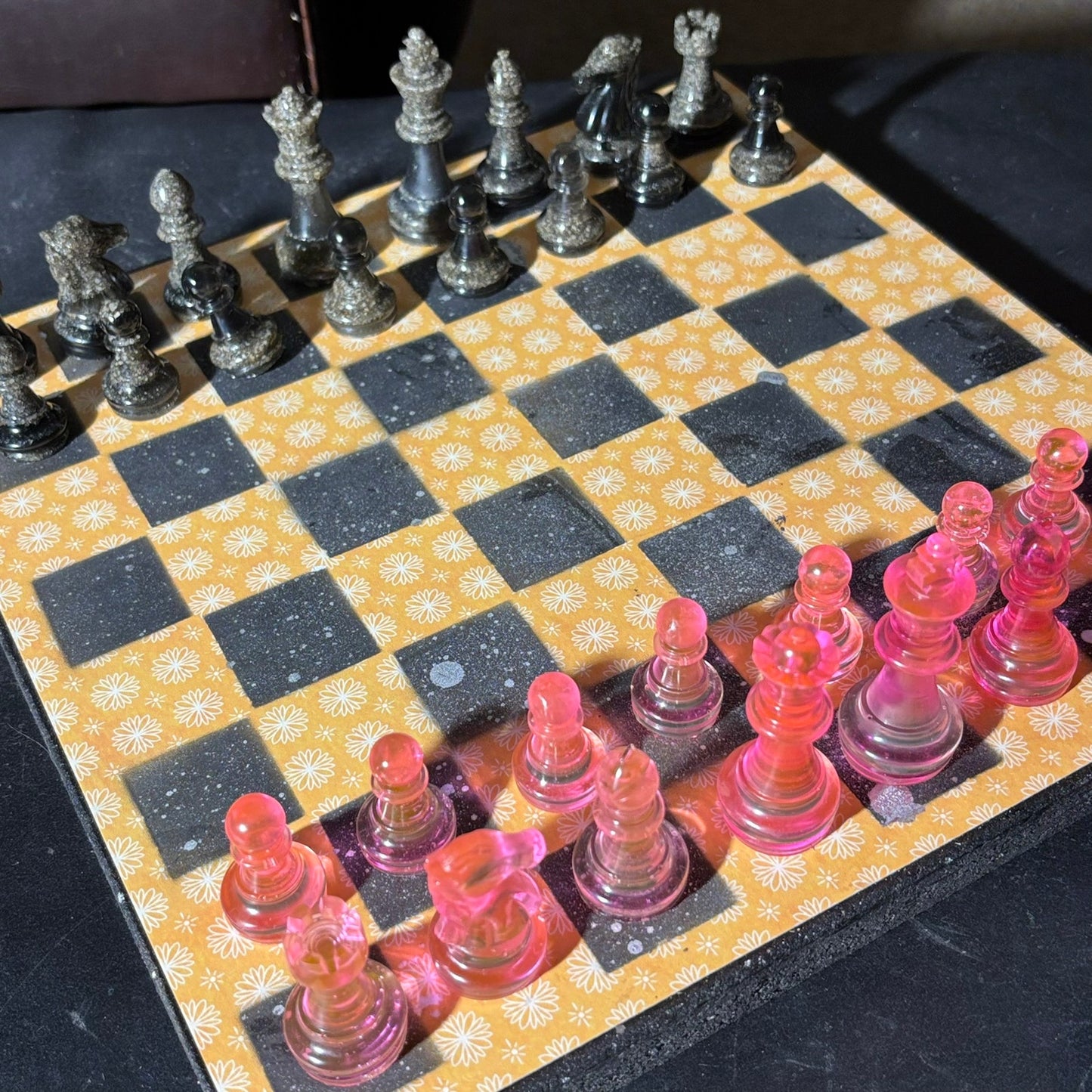 Yellow & Pink Vintage Pattern - Scrapbook Chess Set