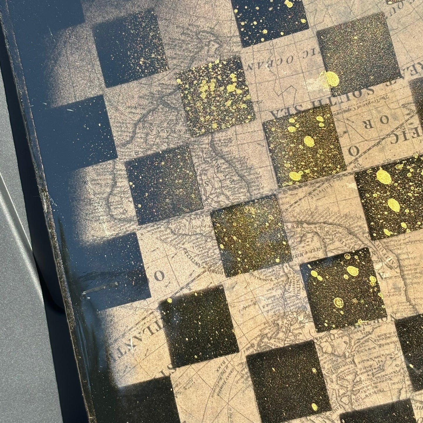 Sprinkled Gold Map - Resin Coated Chess Board