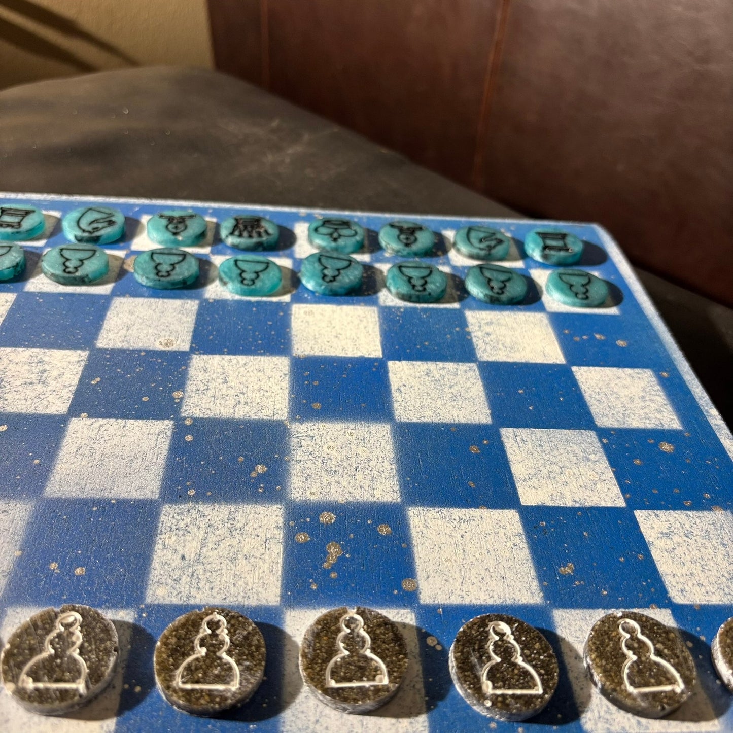 Blue & White - Painted Chess Set