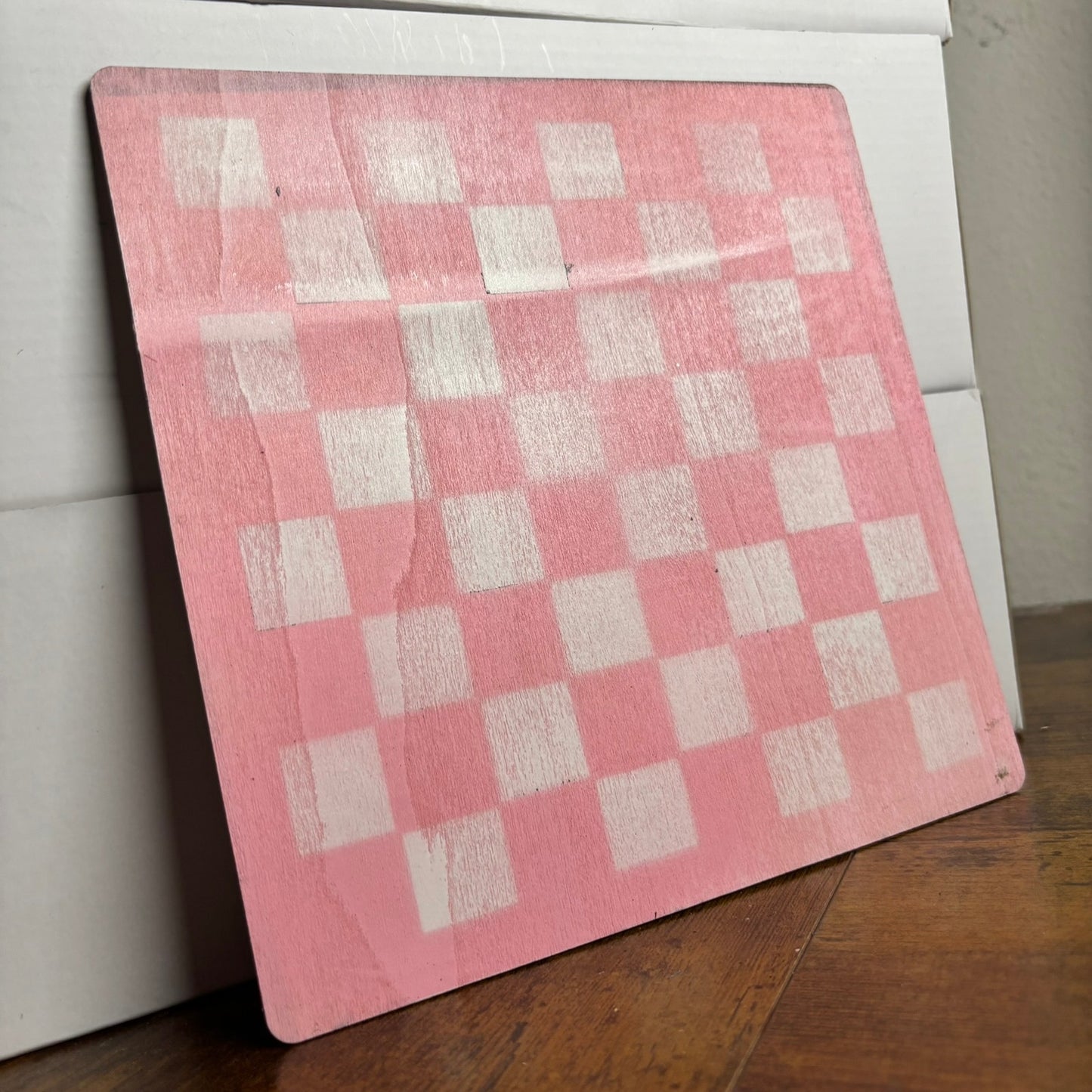 Light Pink & White - Painted Thin Wooden Chess Board