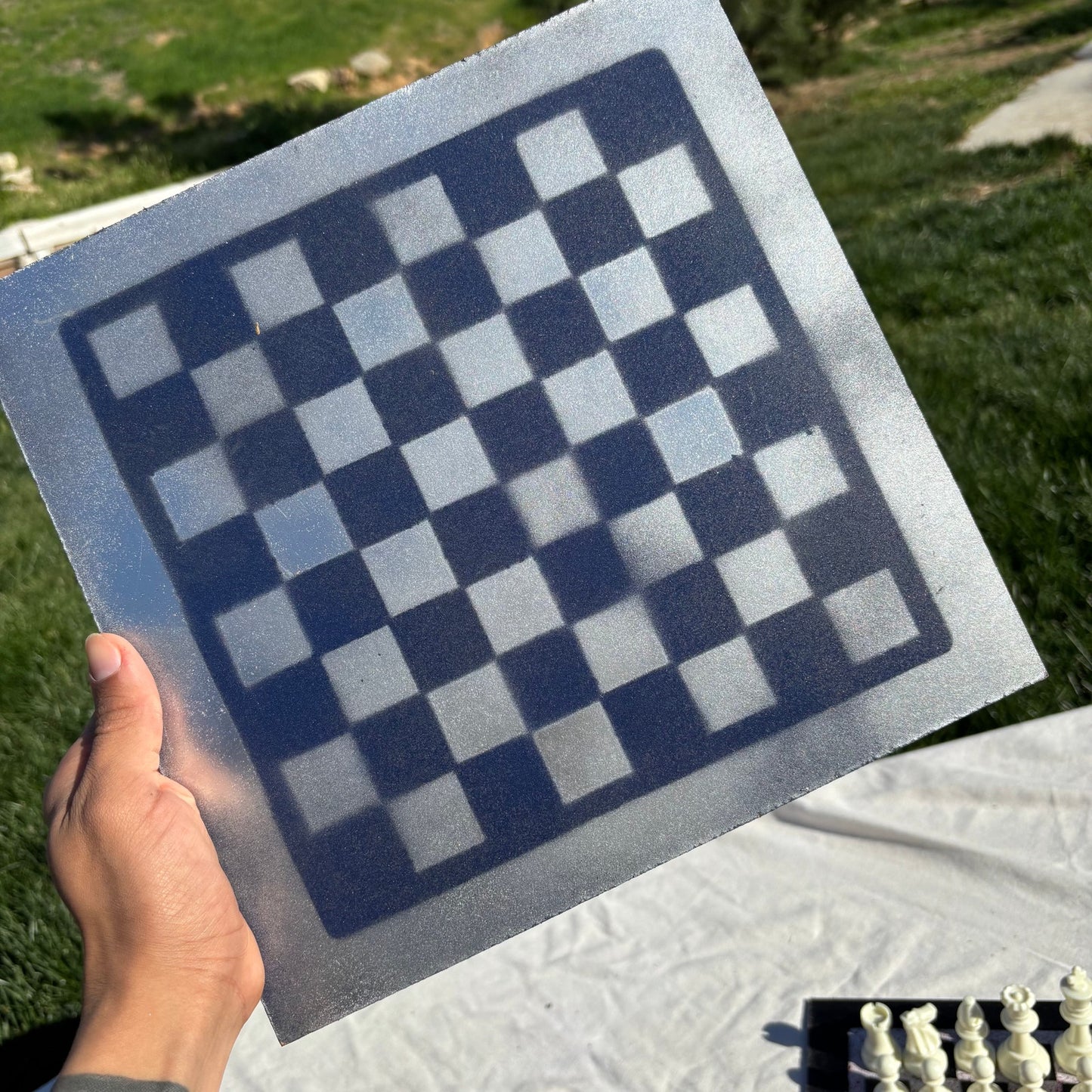 Silver Tin blue - Painted Chess Set