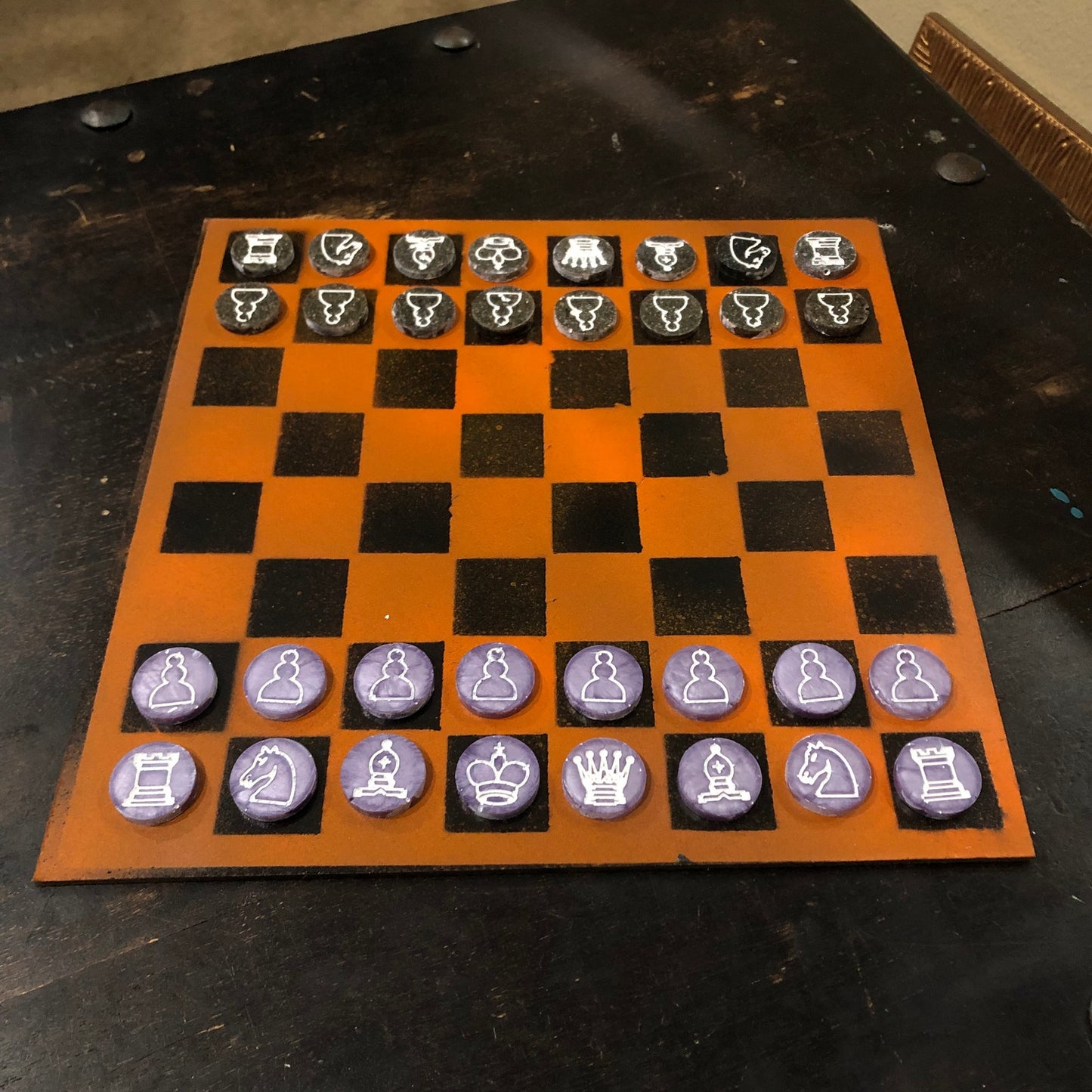 Orange & Black - Painted Chess Set