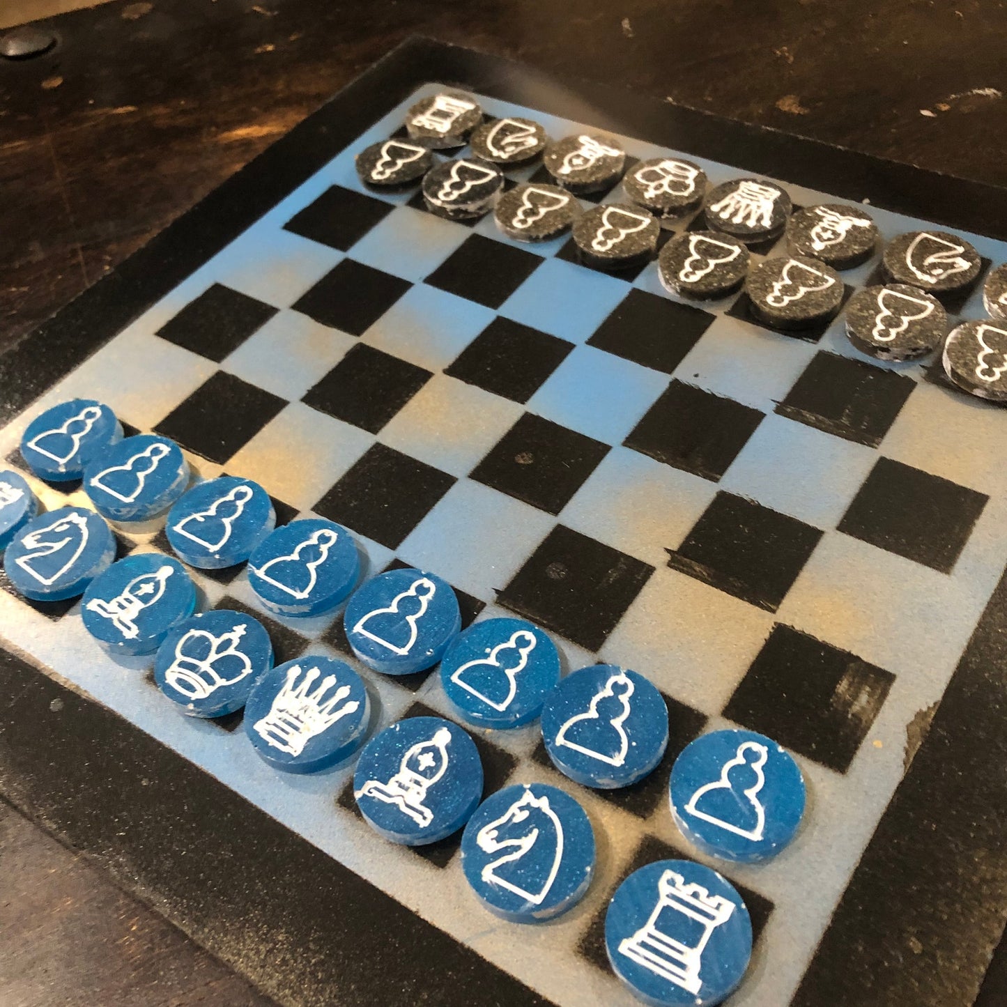 Bronze Blue - Painted Chess Set
