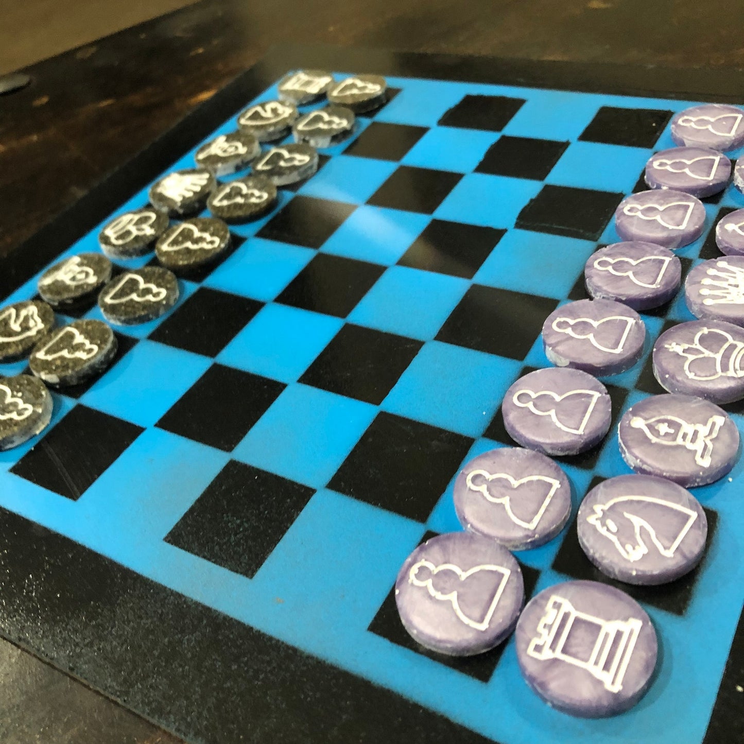 Blue & Black - Painted Chess Set
