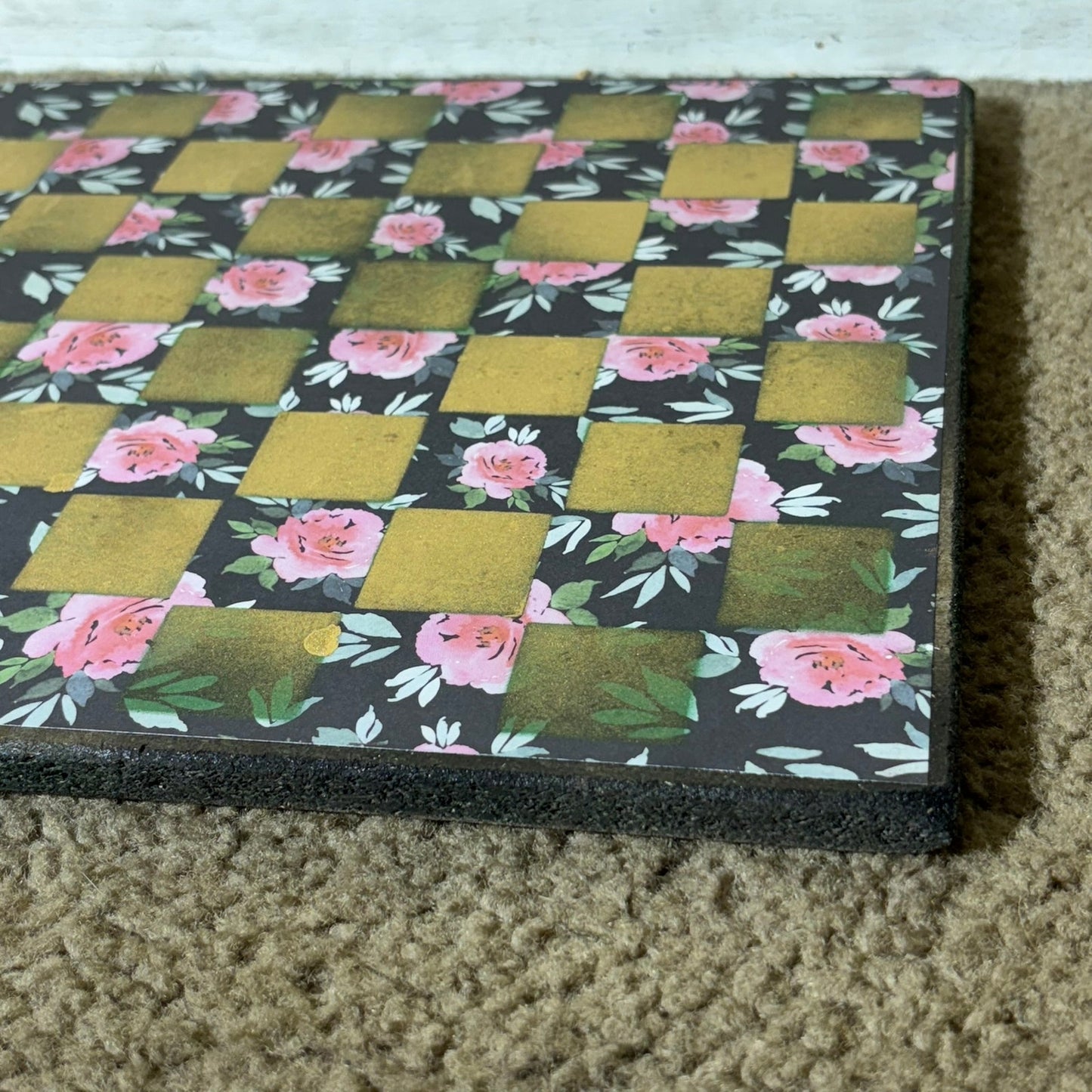 Golden Dark Green Flowers - Scrapbook Chess Board