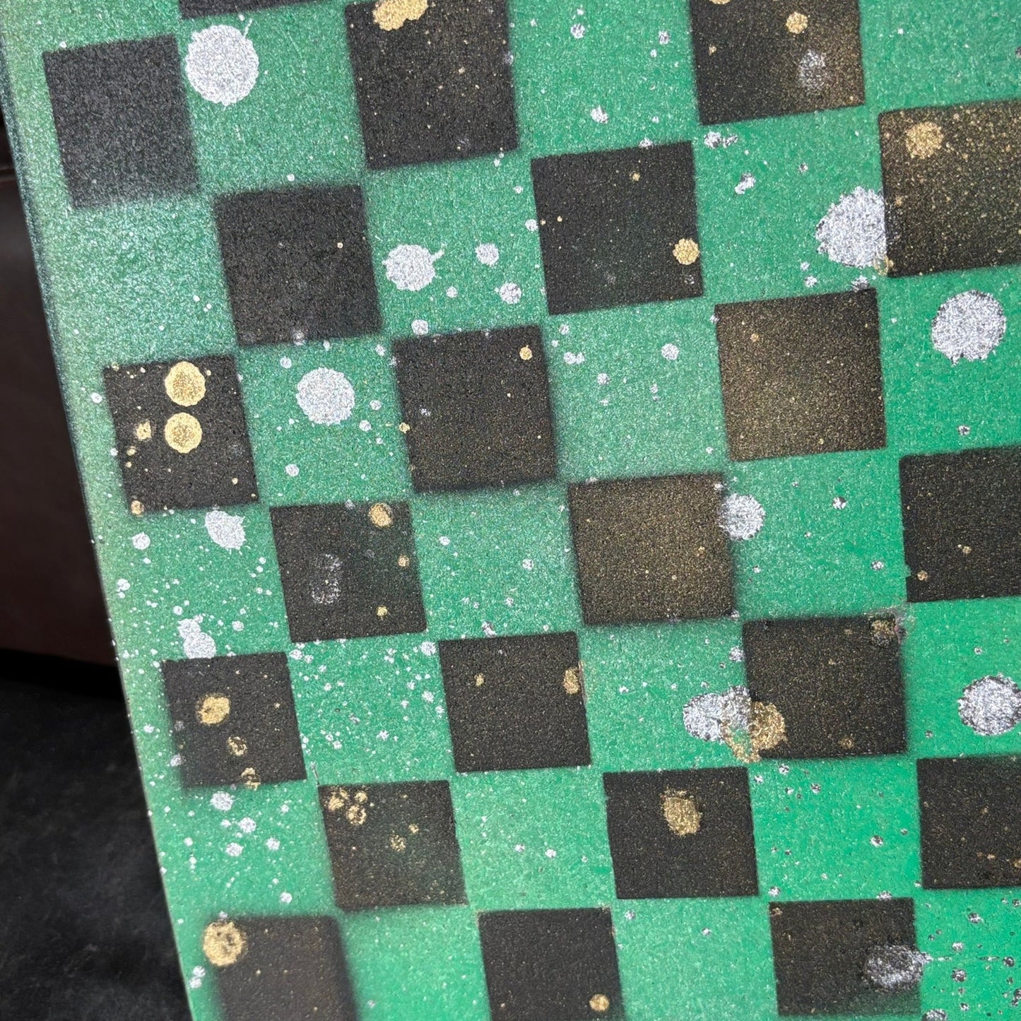 Green Gold Splatter - Painted Chess Board