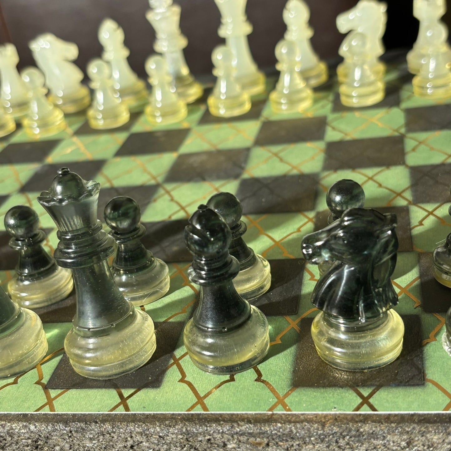 Gold Striped Green - Scrapbook Chess Set