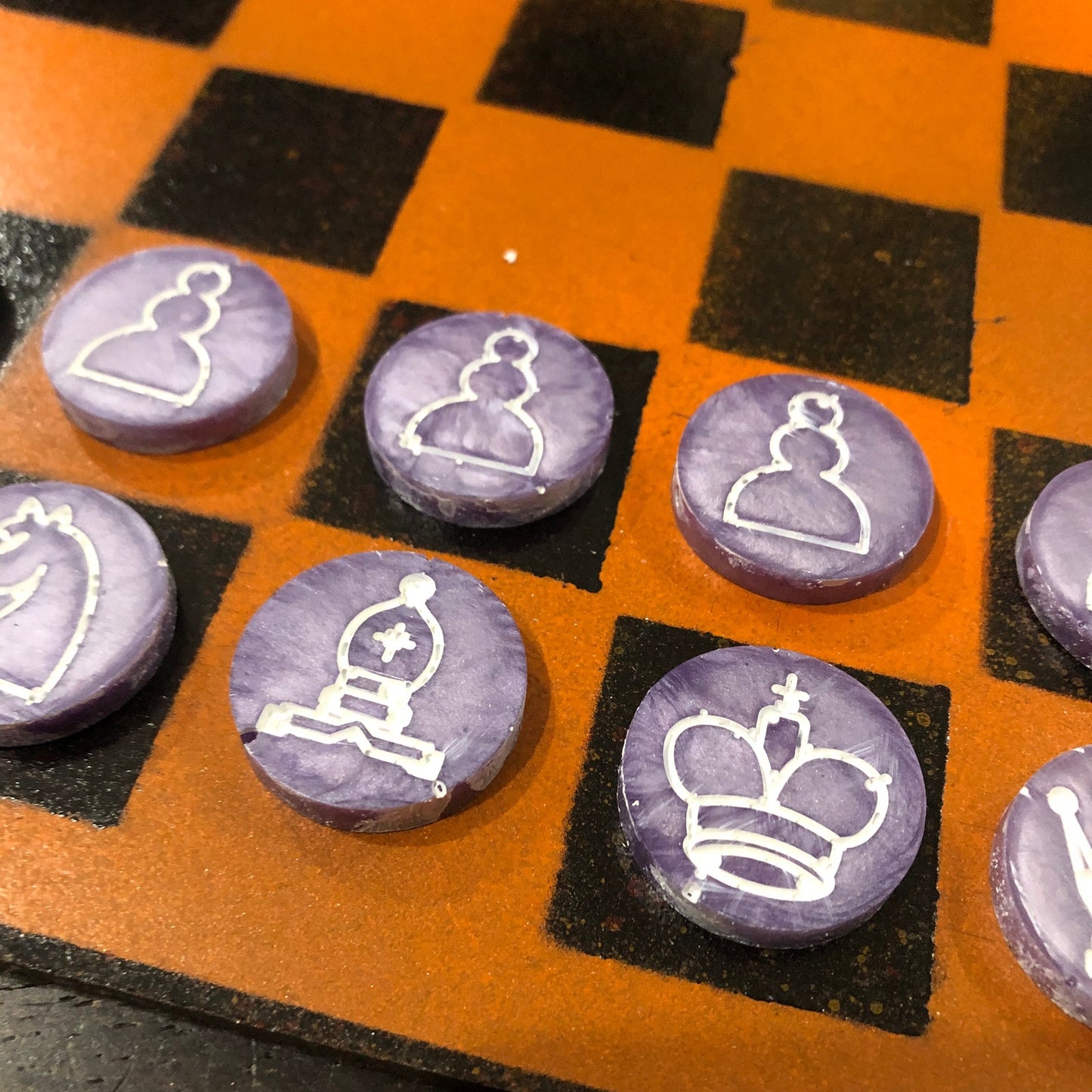 Orange & Black - Painted Chess Set