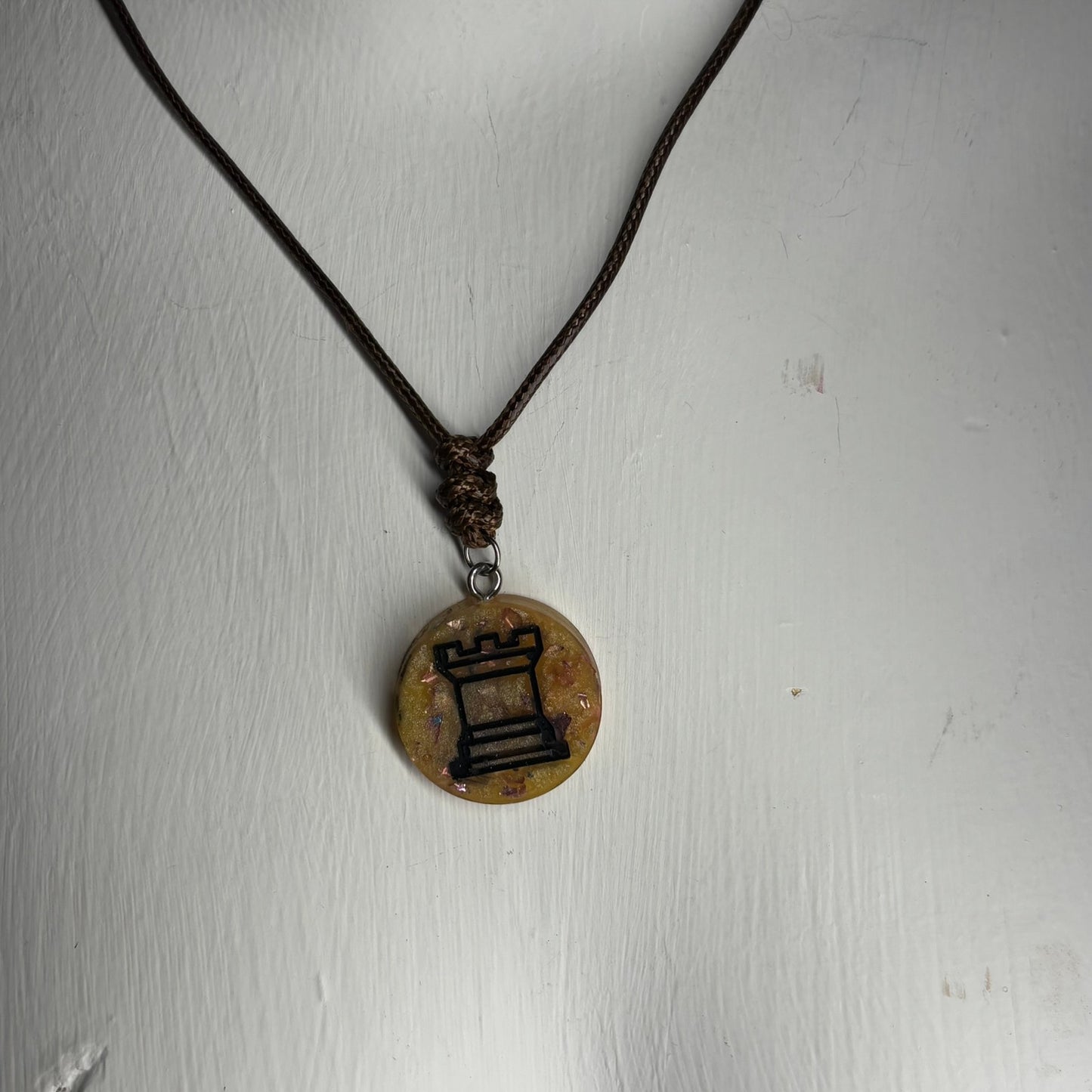 Prestigious Yellow Rook - Handmade Resin Chess Necklace