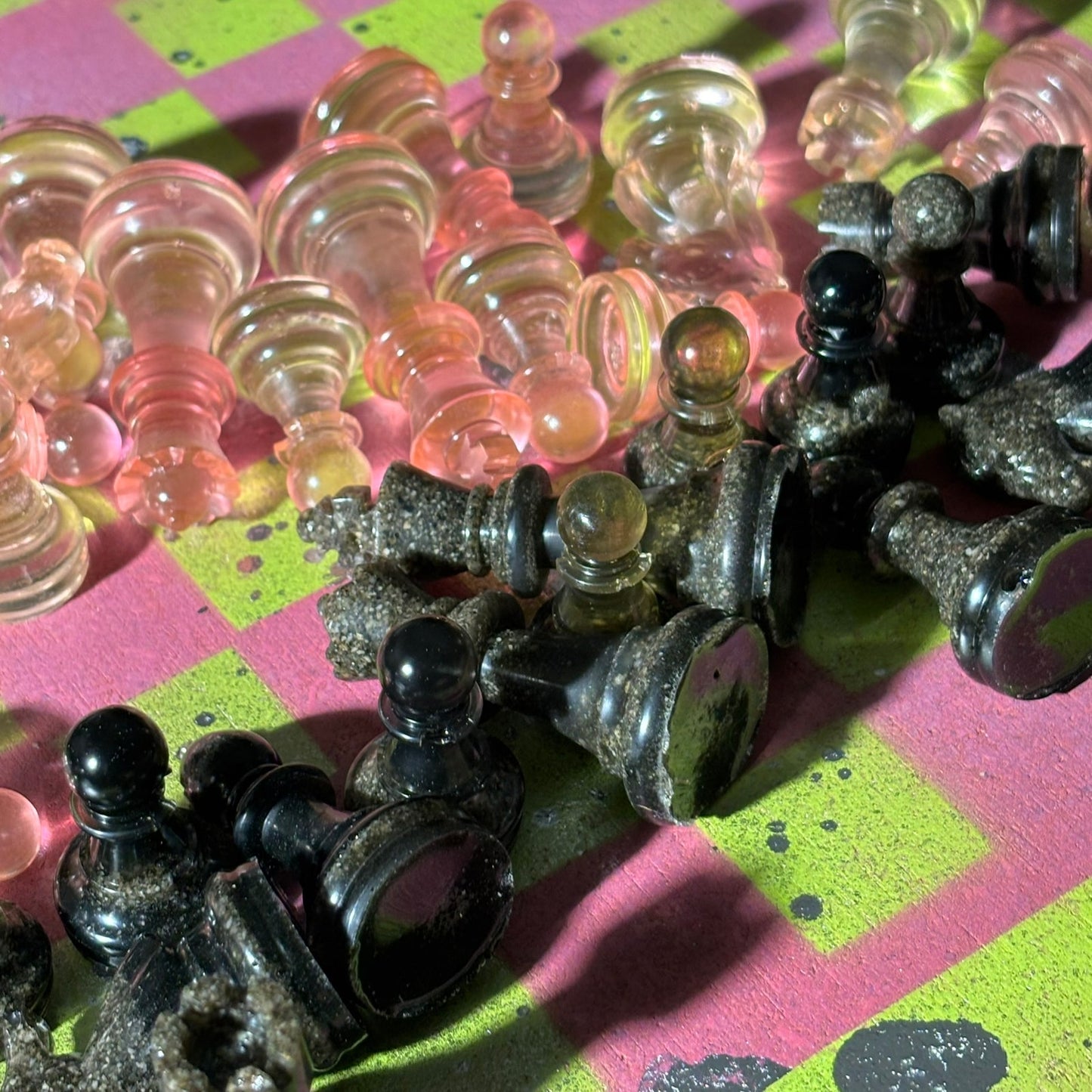 Classy Pink Neon Green- Painted Chess Set