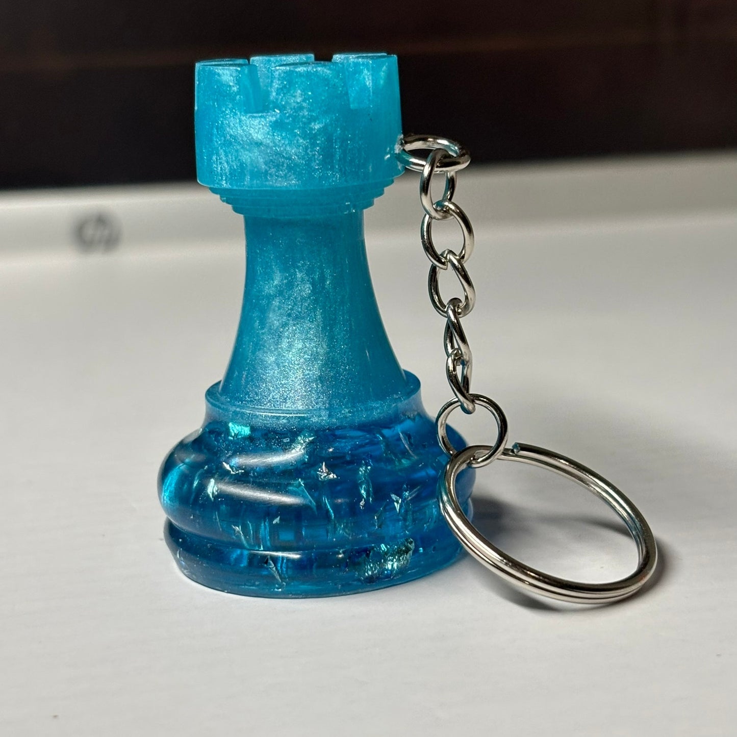 The Ice Blue Rook - Handmade Resin Keychain - Large Edition