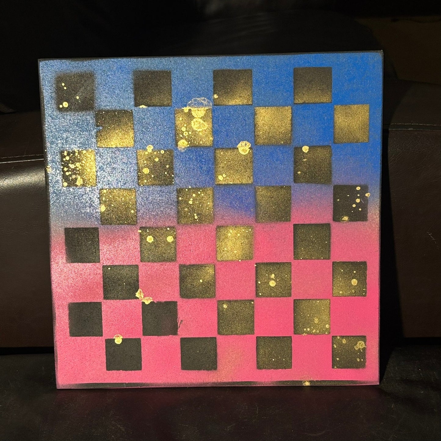 Splattered Golden Pink & Blue - Painted Chess Board