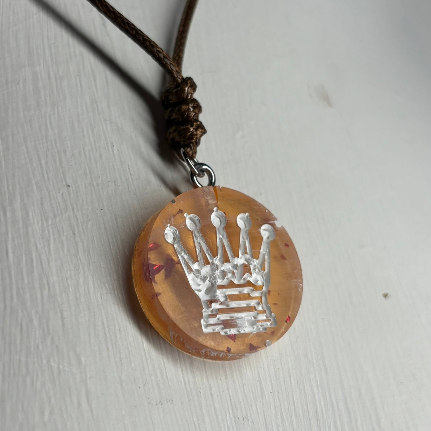 Light Amber Queen - Handmade Resin Chess Necklace