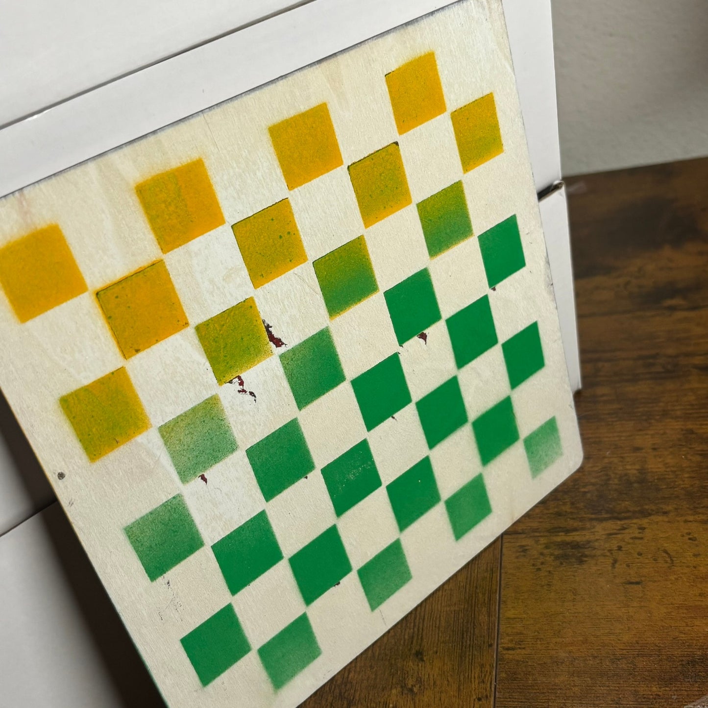 Yellow & Green Mix - Painted Thin Wooden Chess Board