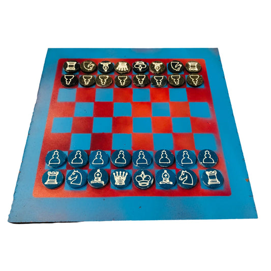 Red & Blue - Painted Chess Set
