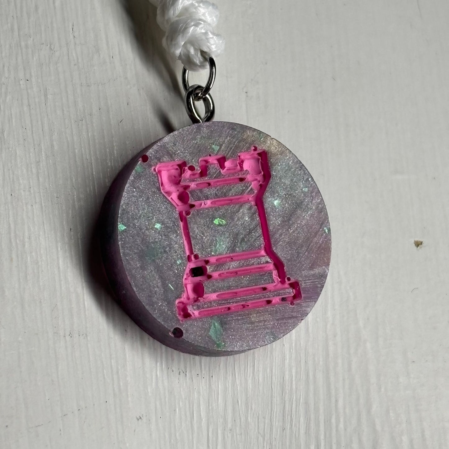Purple/Pink Rook - Handmade Resin Chess Necklace
