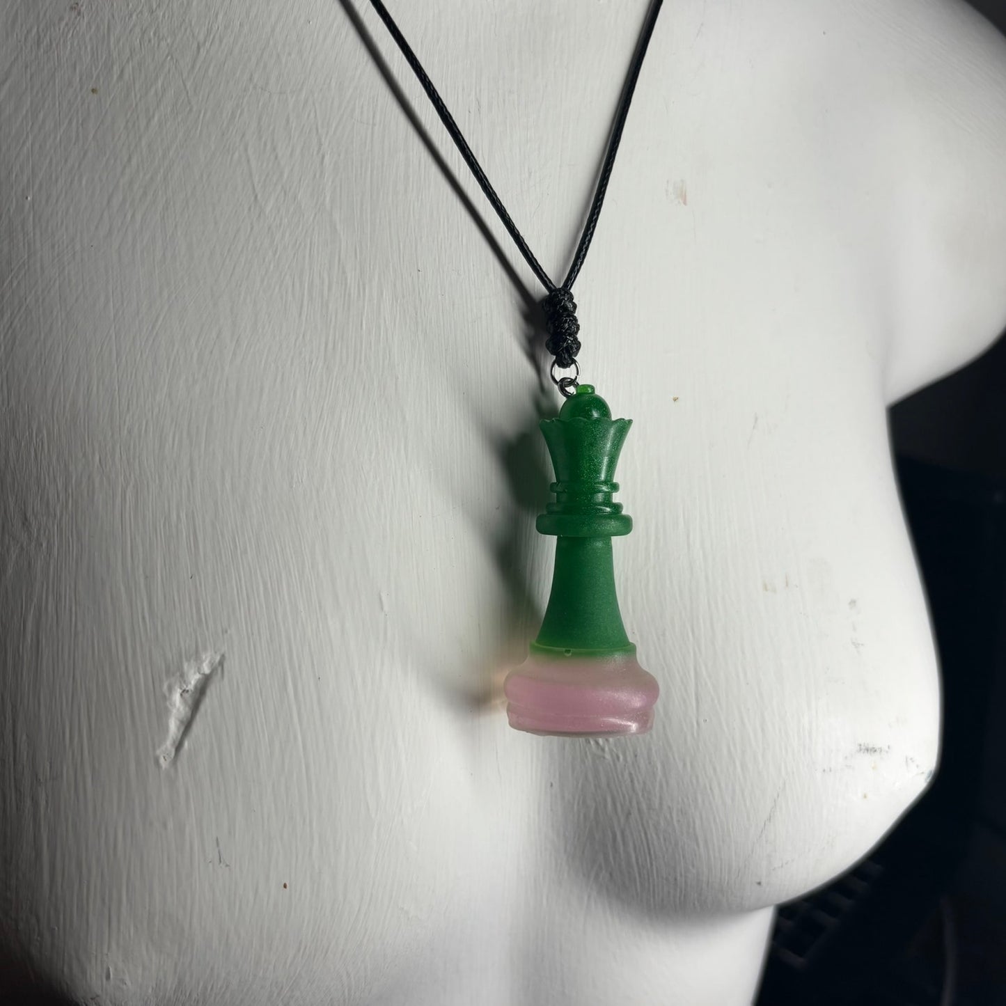 Solid Green Pink Bottom Queen - Handmade Resin Chess Necklace