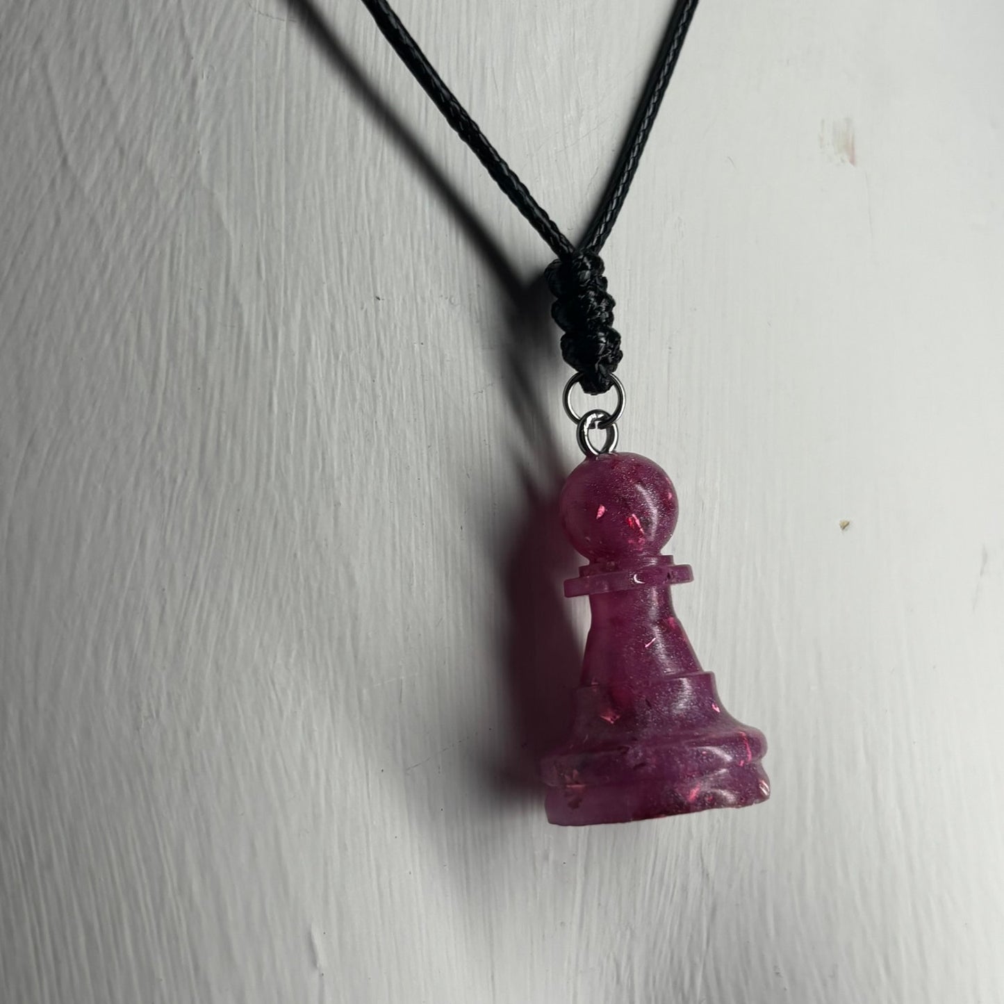 Pink Crystal Pawn- Handmade Resin Chess Necklace