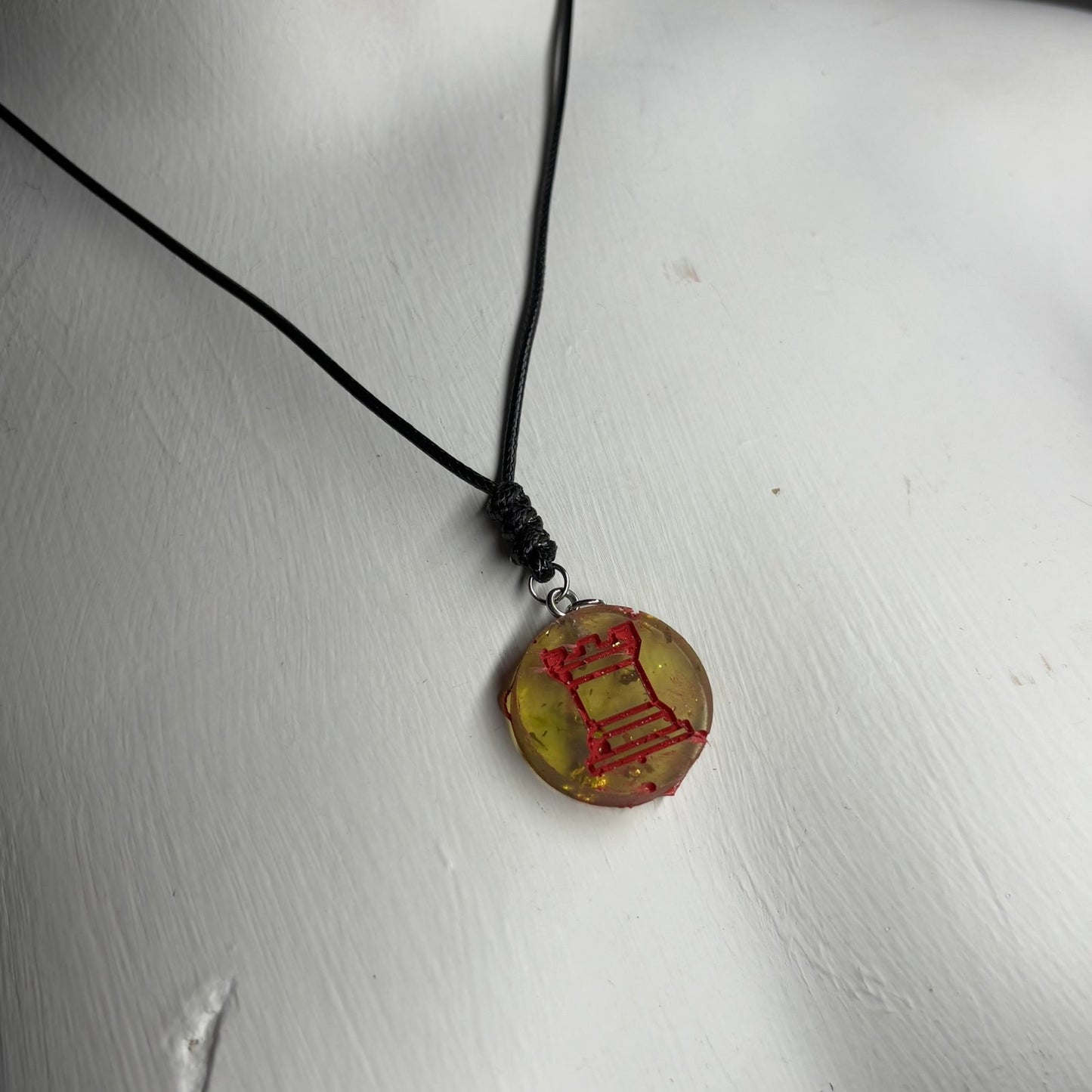Amber Yellow Rook - Handmade Resin Chess Necklace