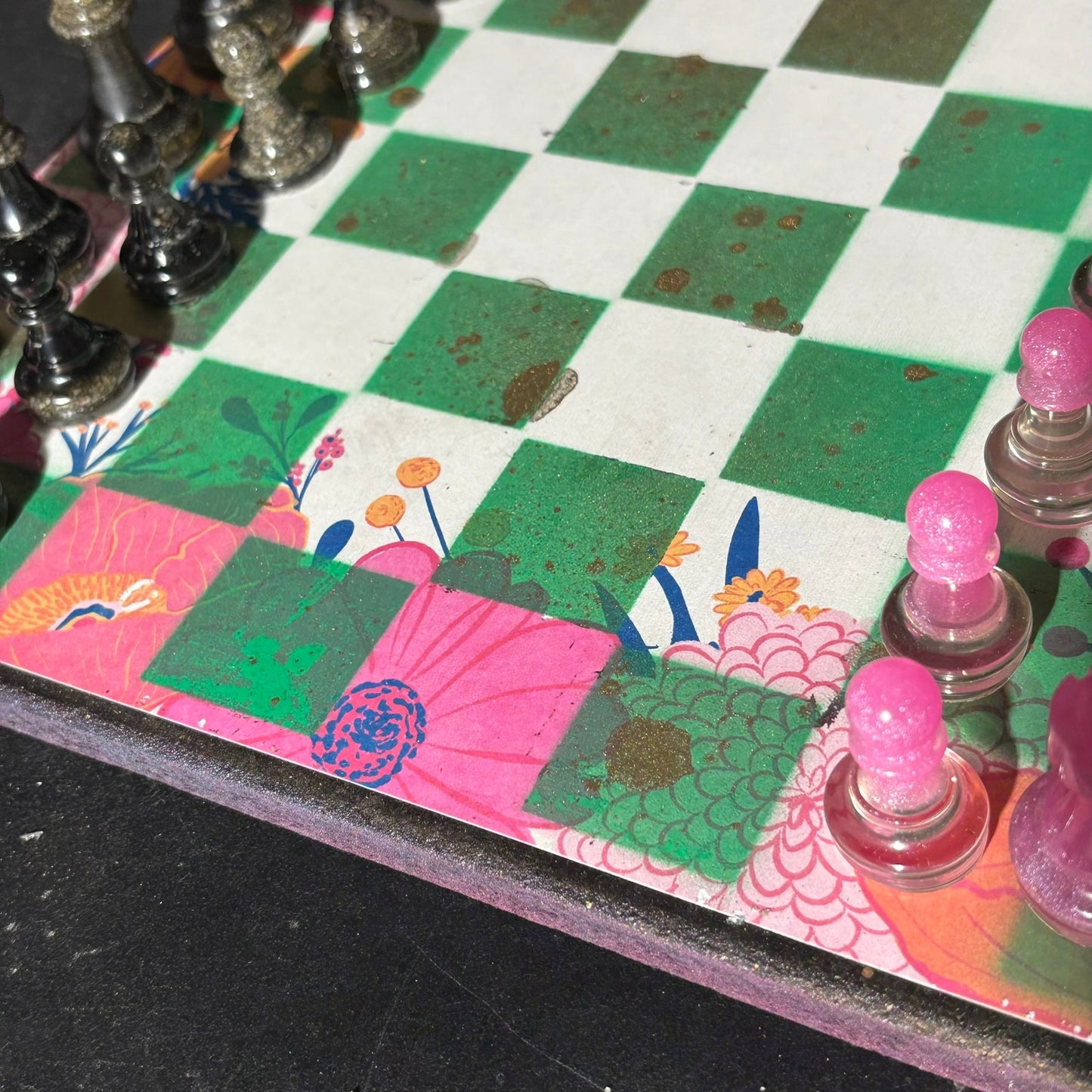 Vibrant Pink & Green - Scrapbook Chess Set