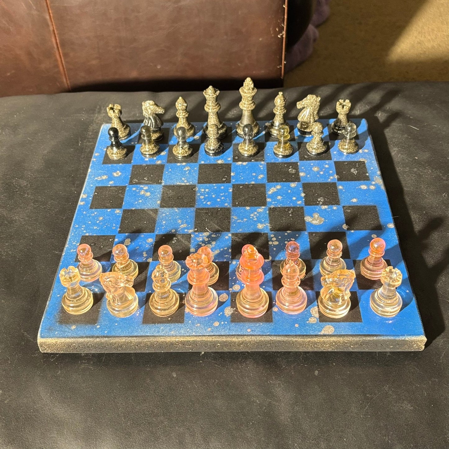 Blue Chrome Black - Painted Chess Set