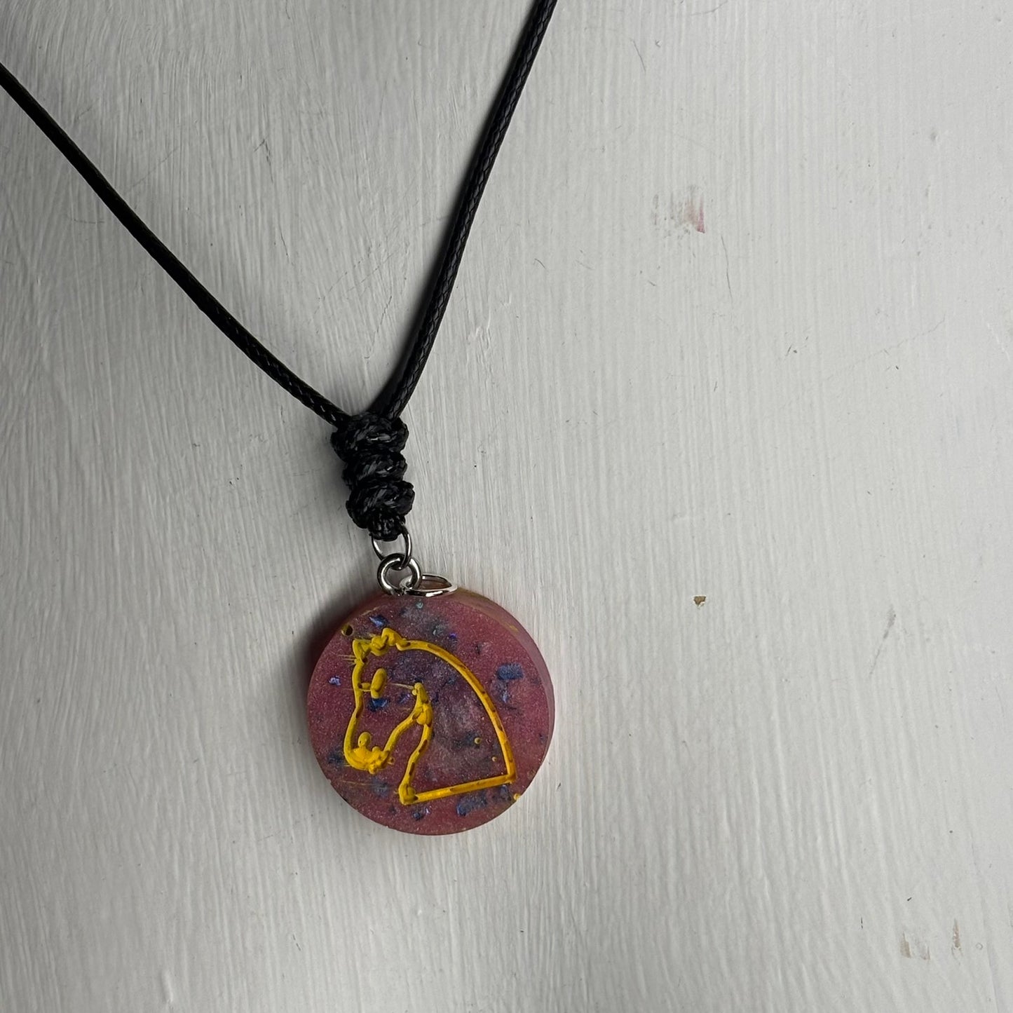 Pink Crystal Knight - Handmade Resin Chess Necklace