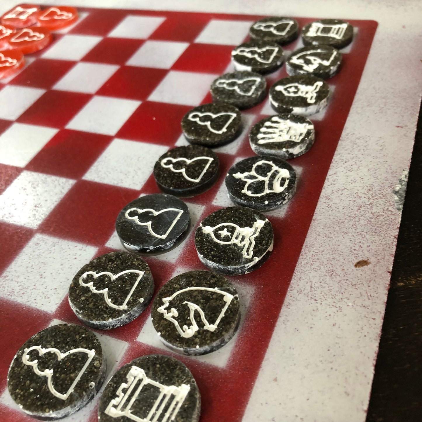 Smudged Red - Painted Chess Set