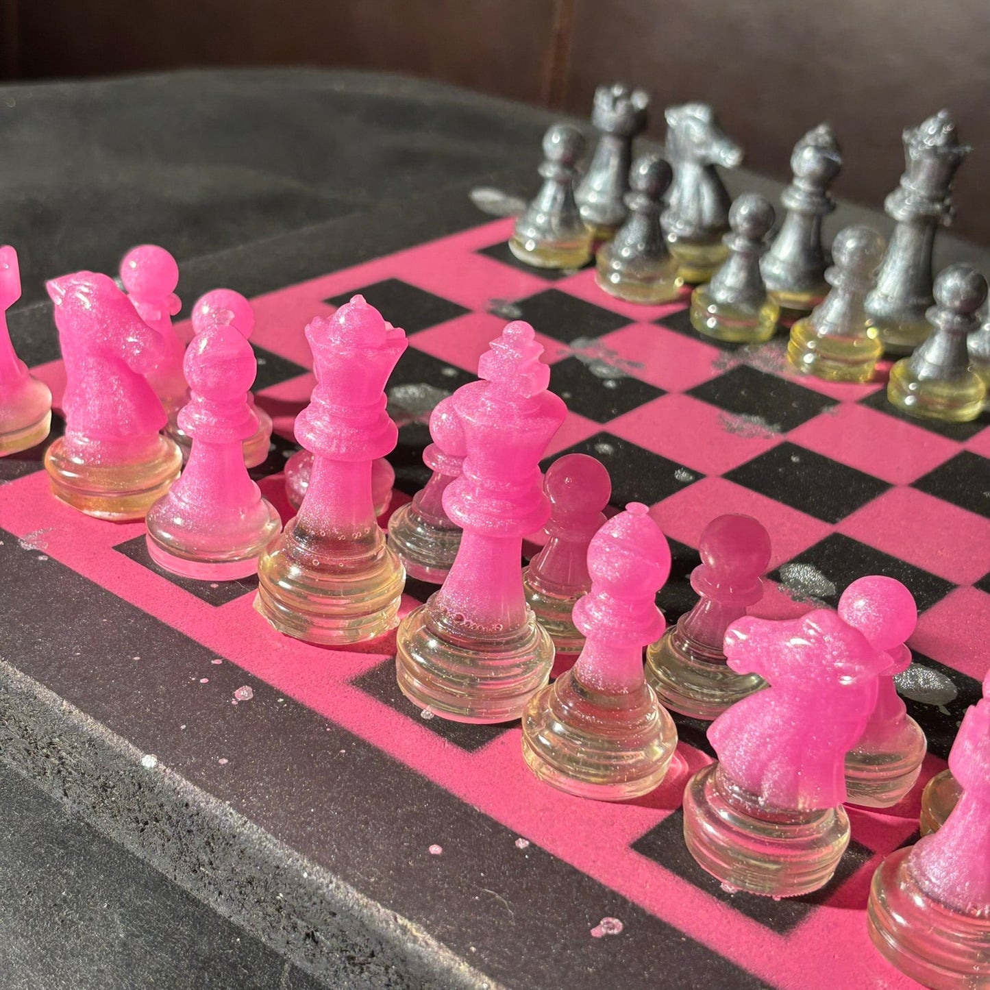 Pink & Black - Painted Chess Set