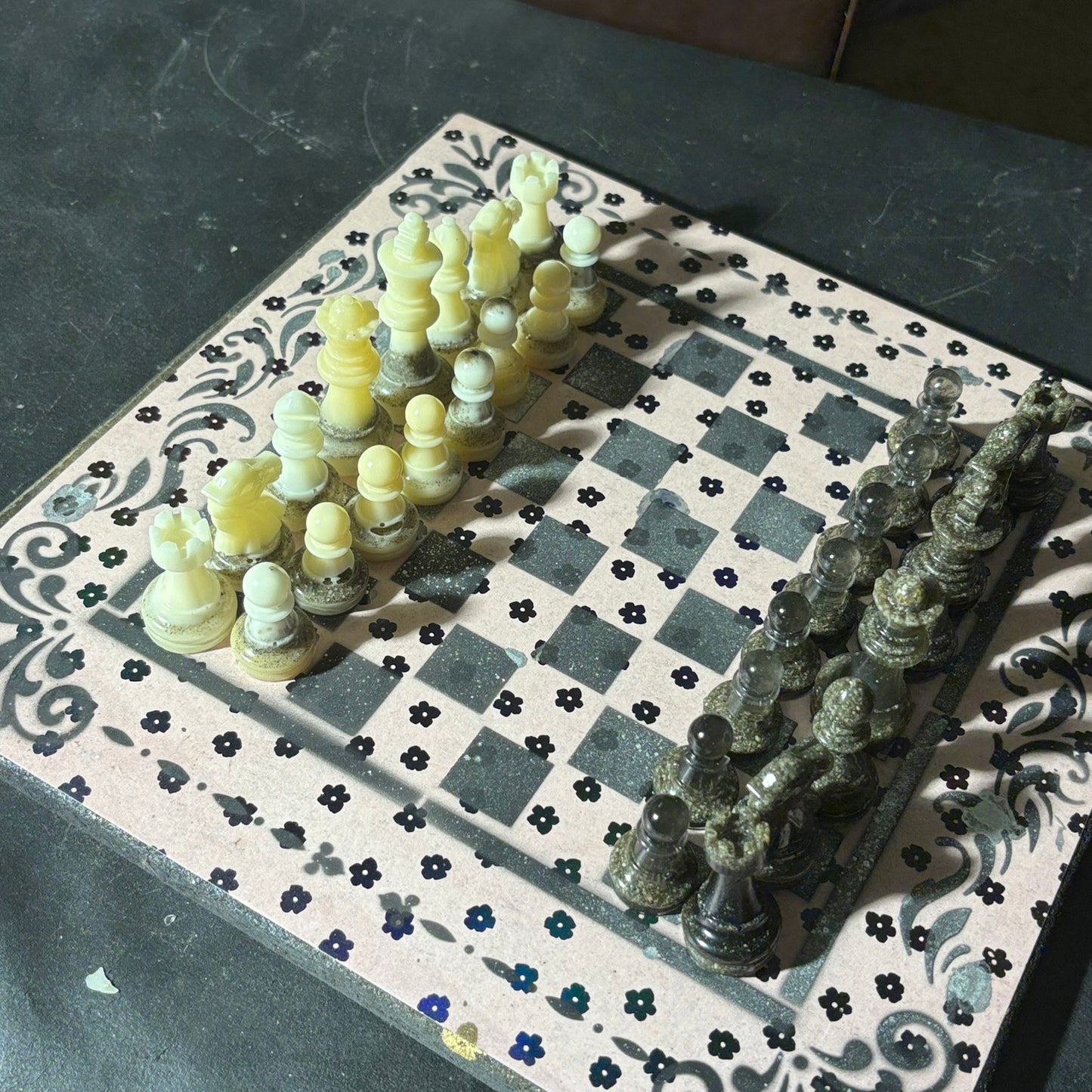 Black Mini Flowers - Scrapbook Chess Set