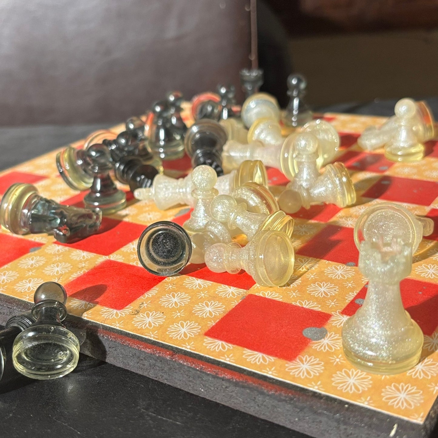 Yellow Patterned Red - Scrapbook Chess Set