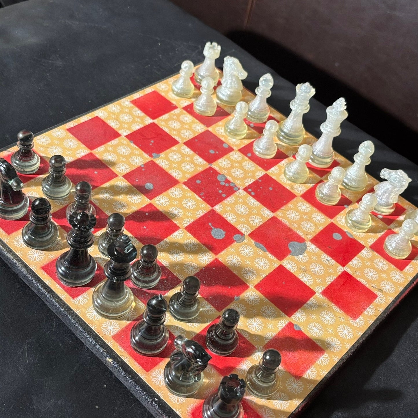 Yellow Patterned Red - Scrapbook Chess Set