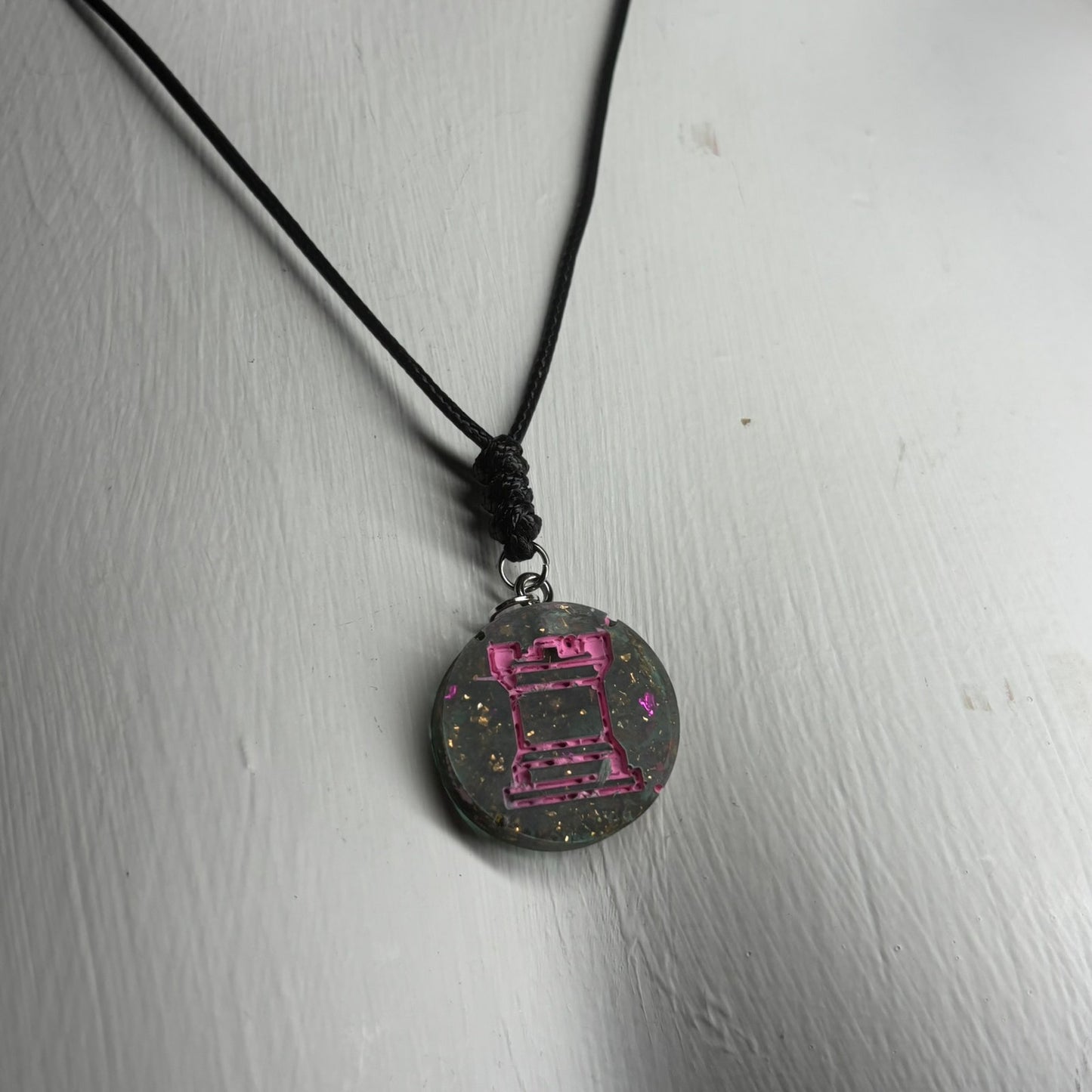 Forest Pink Rook - Handmade Resin Chess Necklace