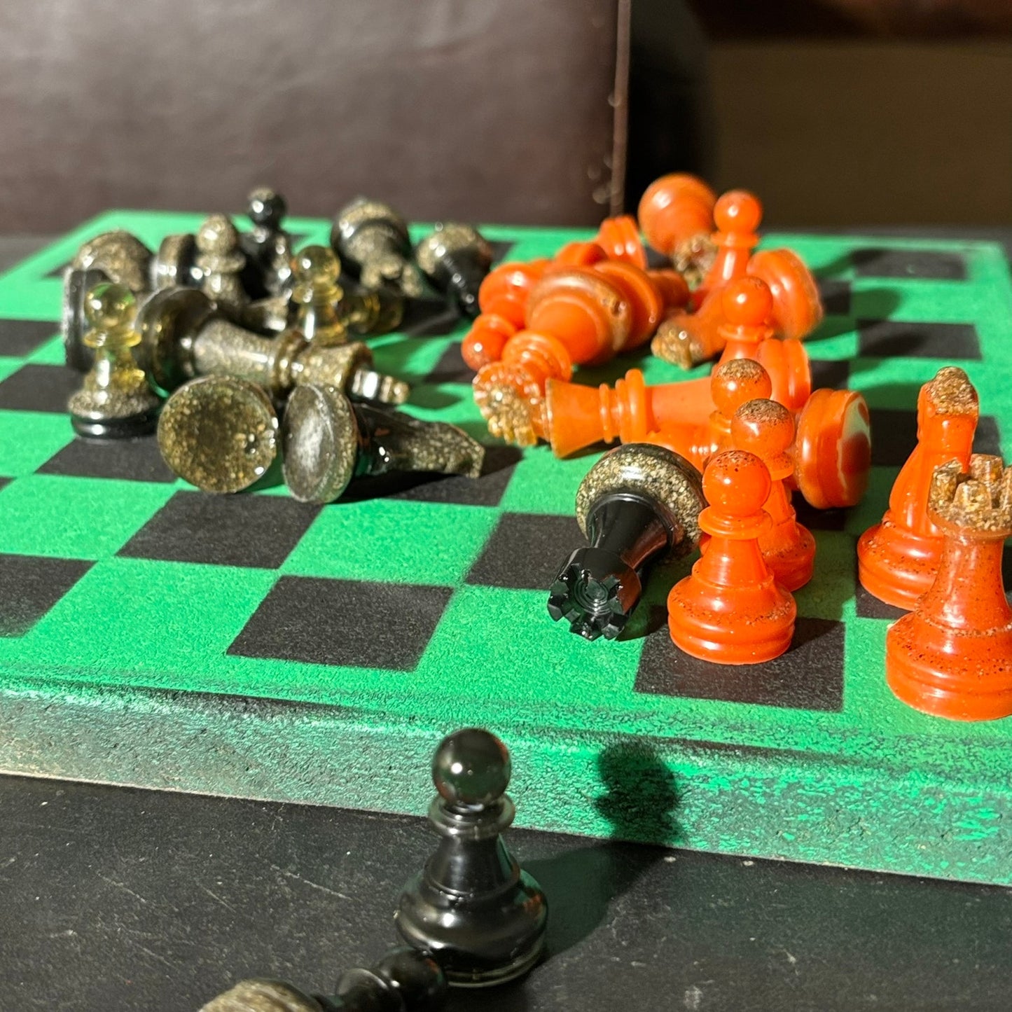 Opal Fire Green - Painted Chess Set