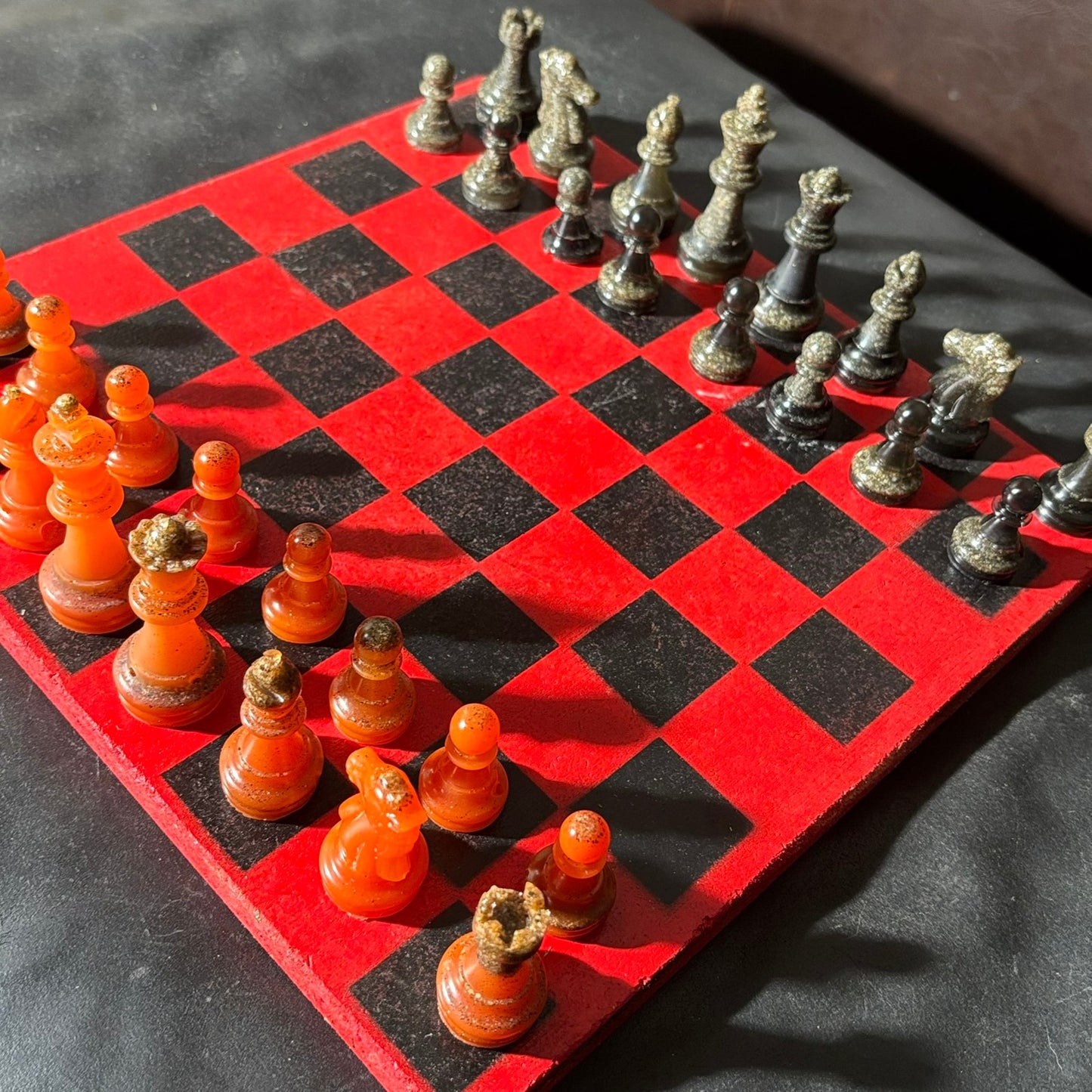 Opal Red & Black - Painted Chess Set