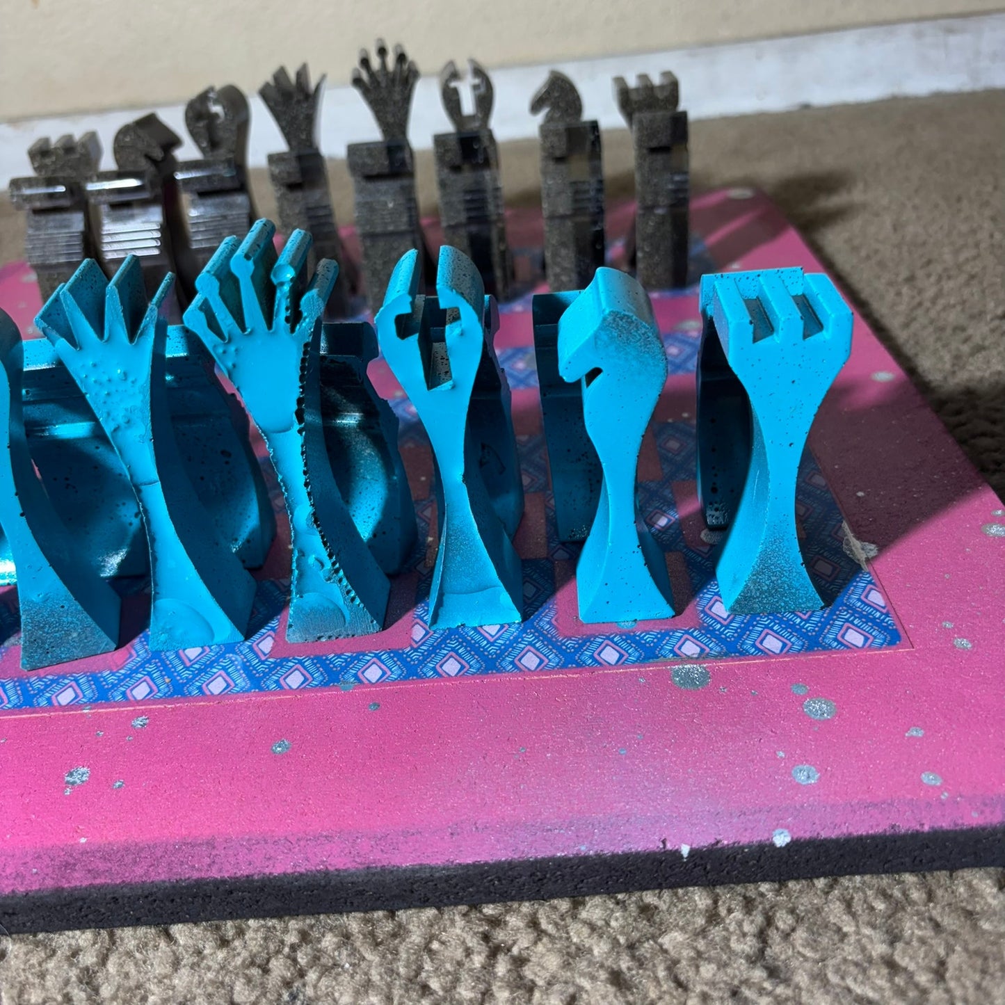 Pink Blue Hue - Large Deluxe Chess Set